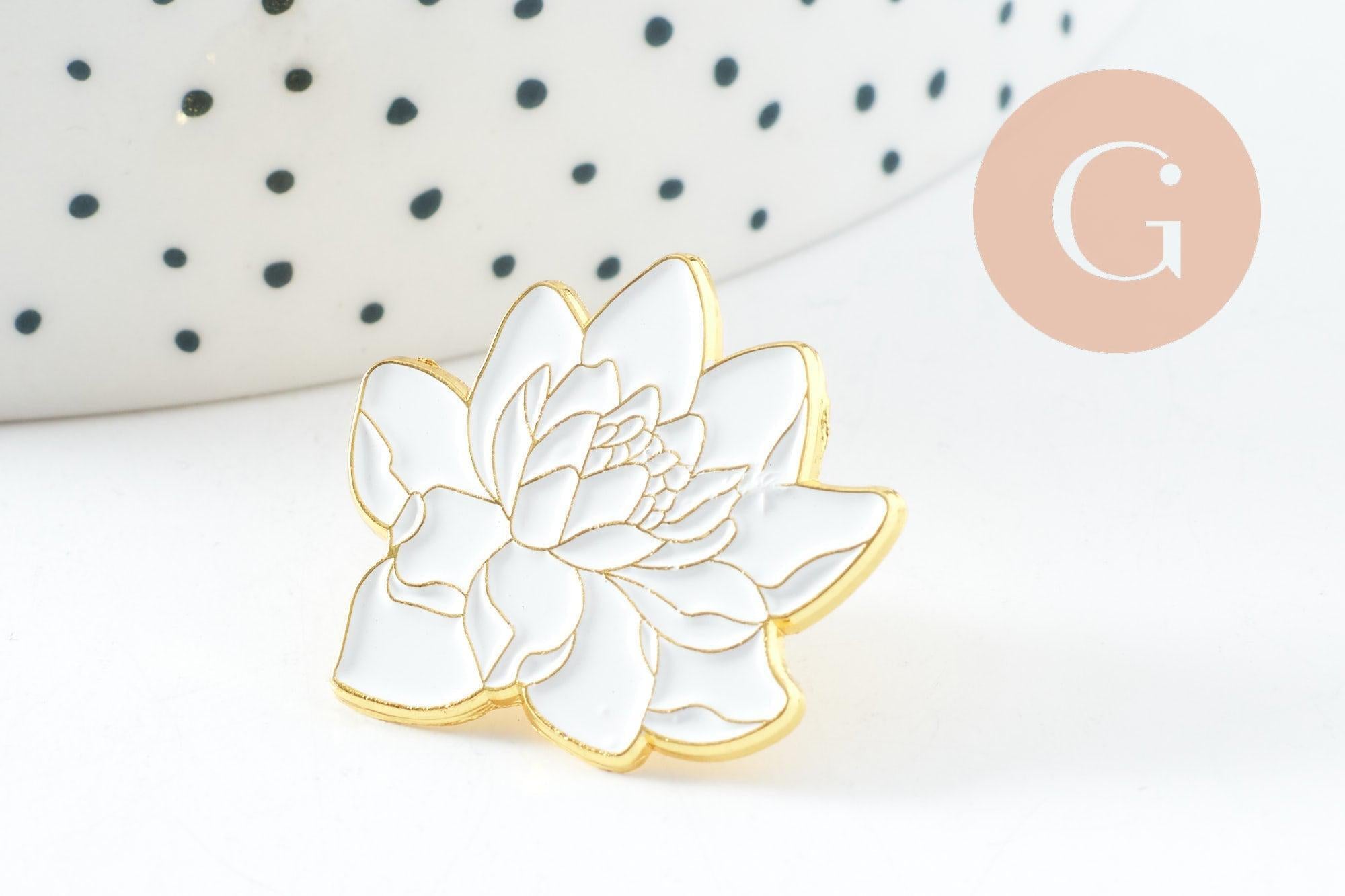 Gingerlily Broches G9744 pins lotus blanc doré 25 mm