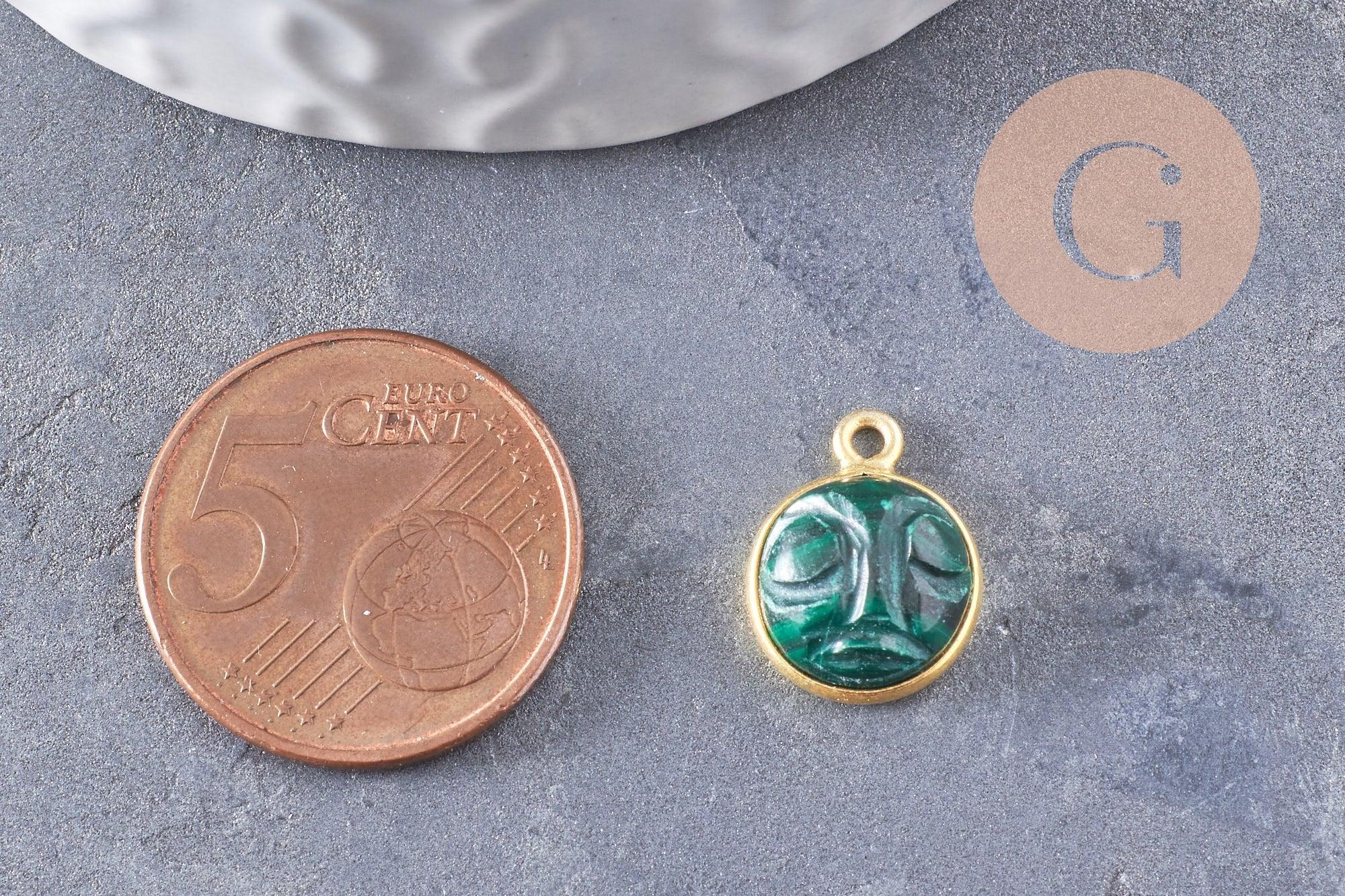 Gingerlily Pendentif DIY visage lune malachite 19mm doré x1