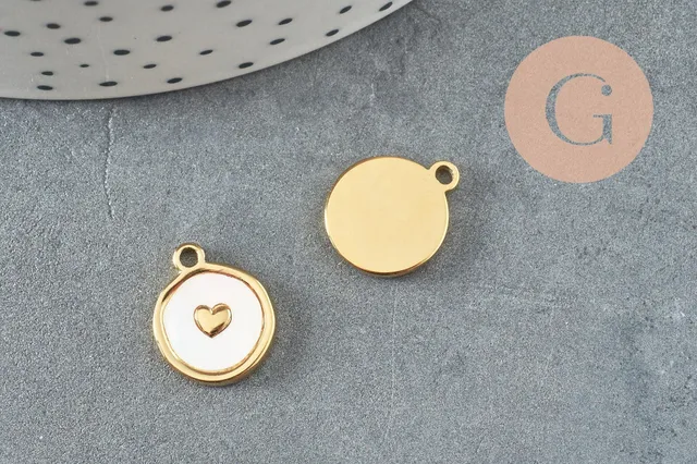 Gingerlily Pendentifs G9657 médaille cœur émail blanc acier