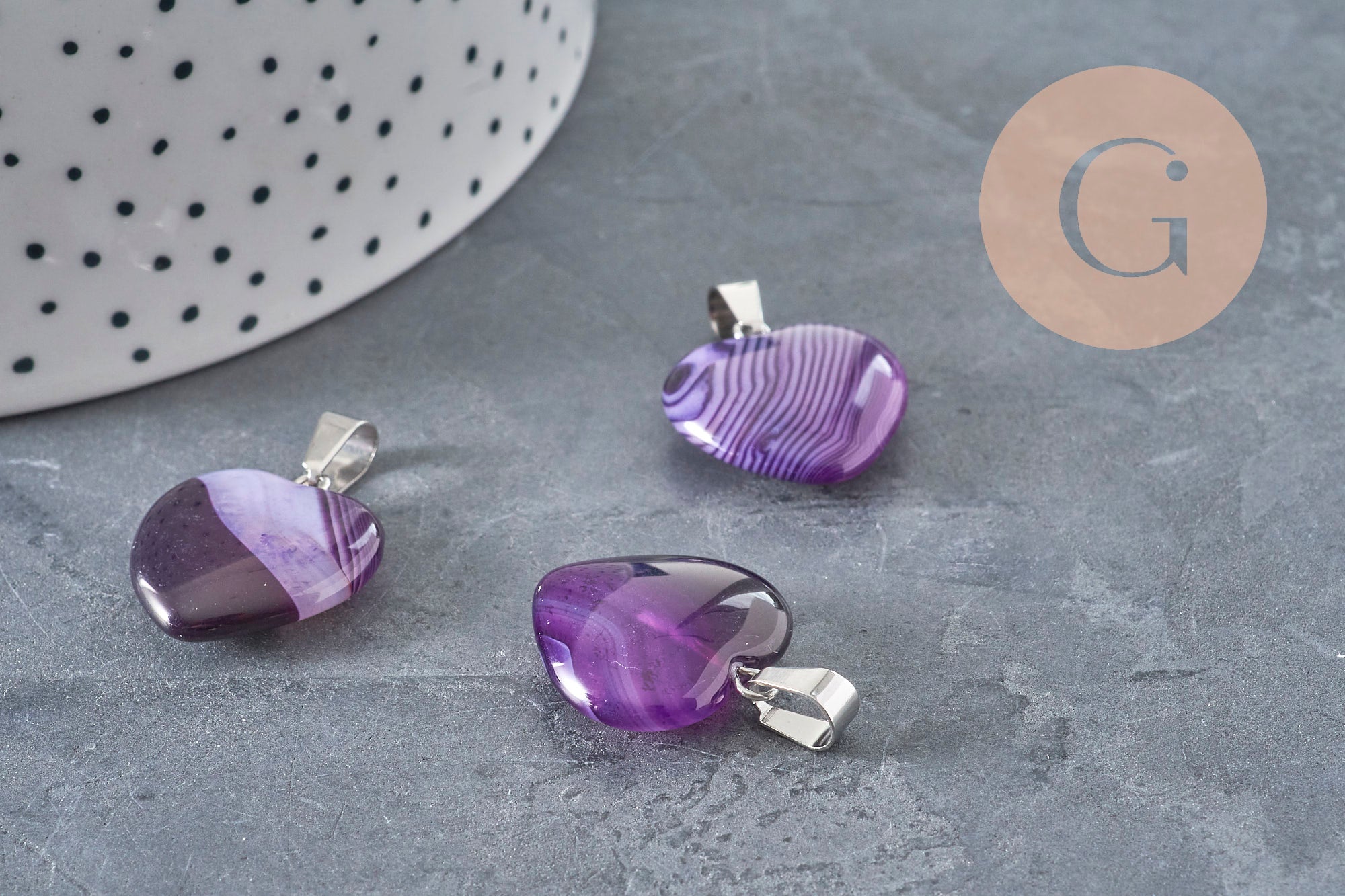 Gingerlily Pendentifs coeur agate violette 23mm pierre naturelle
