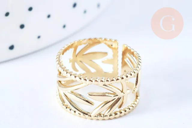 Gingerlily Bague réglable feuille acier doré taille 54 x1
