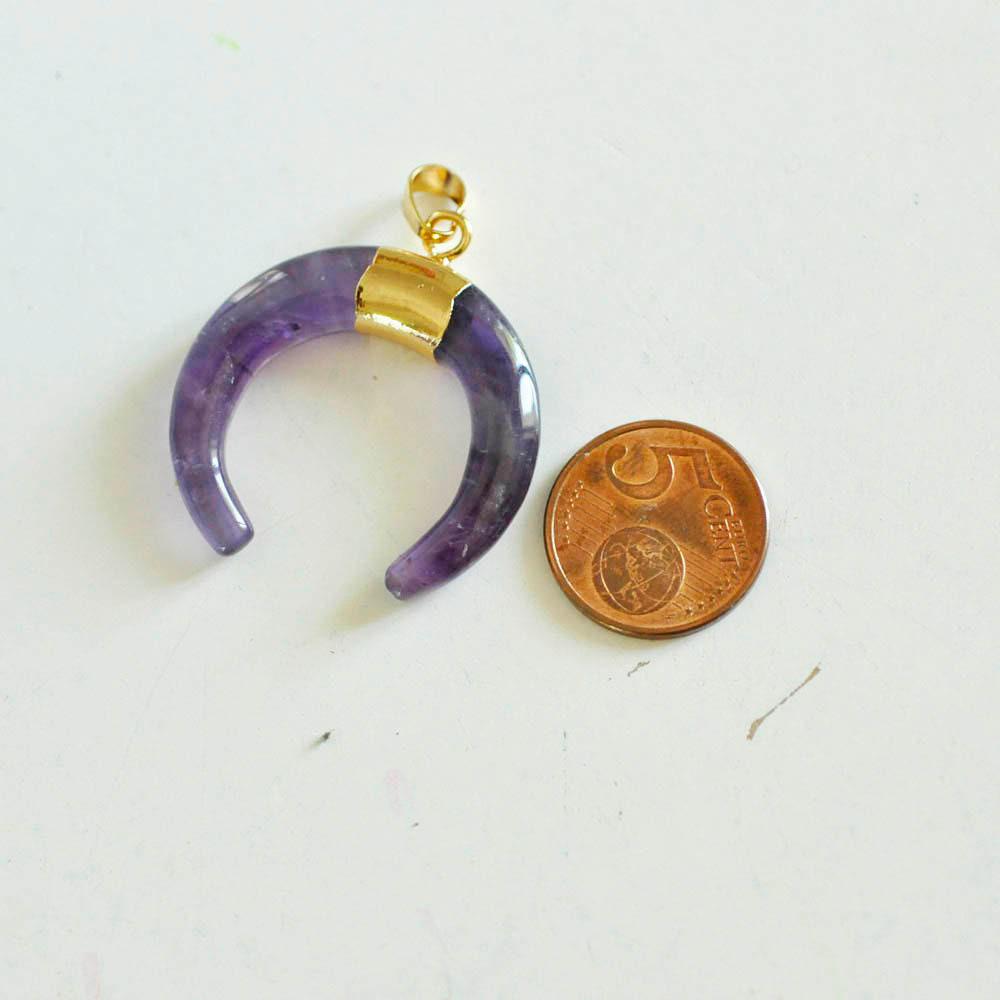 Gingerlily pendentif lune améthyste naturelle 32mm pierre DIY