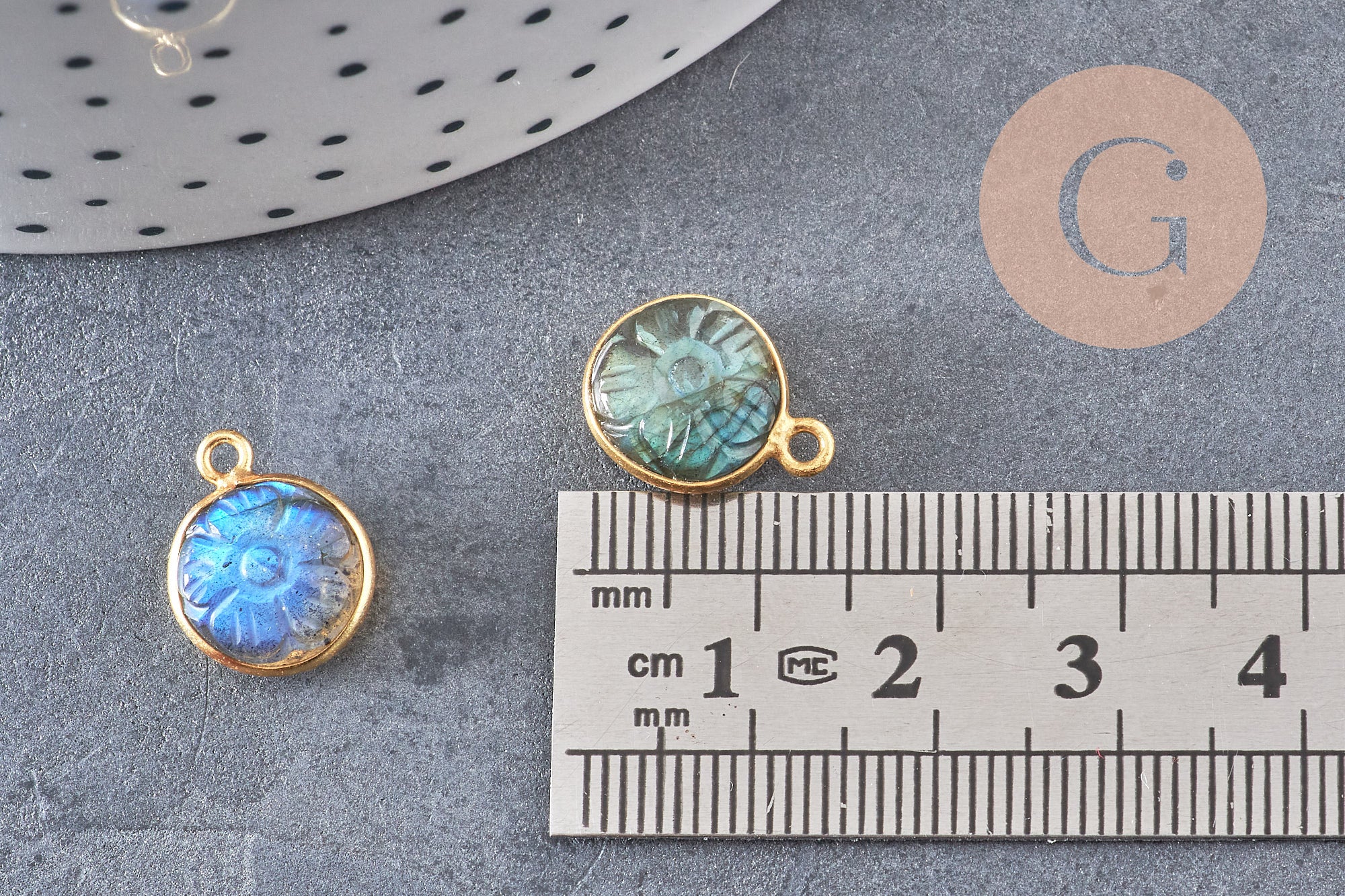 Gingerlily Pendentif labradorite G10842 rond argent 925 doré 13mm