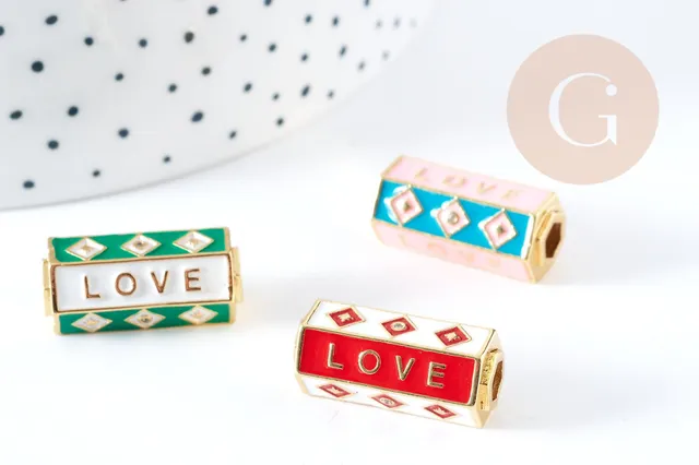 Gingerlily G9062 perle tube LOVE émail doré 22mm vert