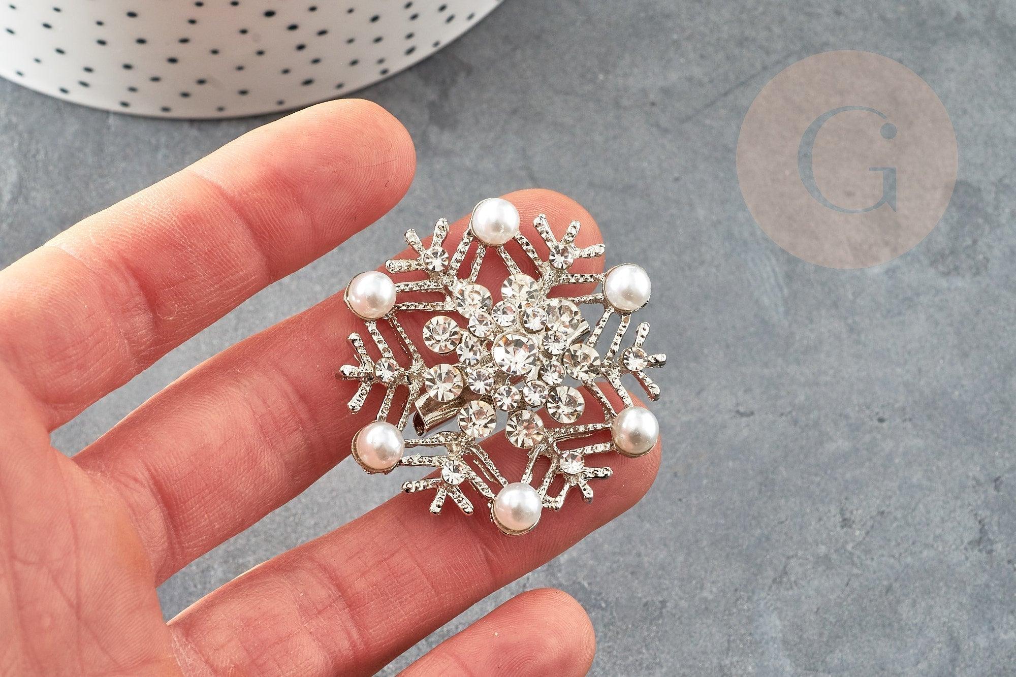 Gingerlily Broches broche flocon neige 45mm zamac zircons