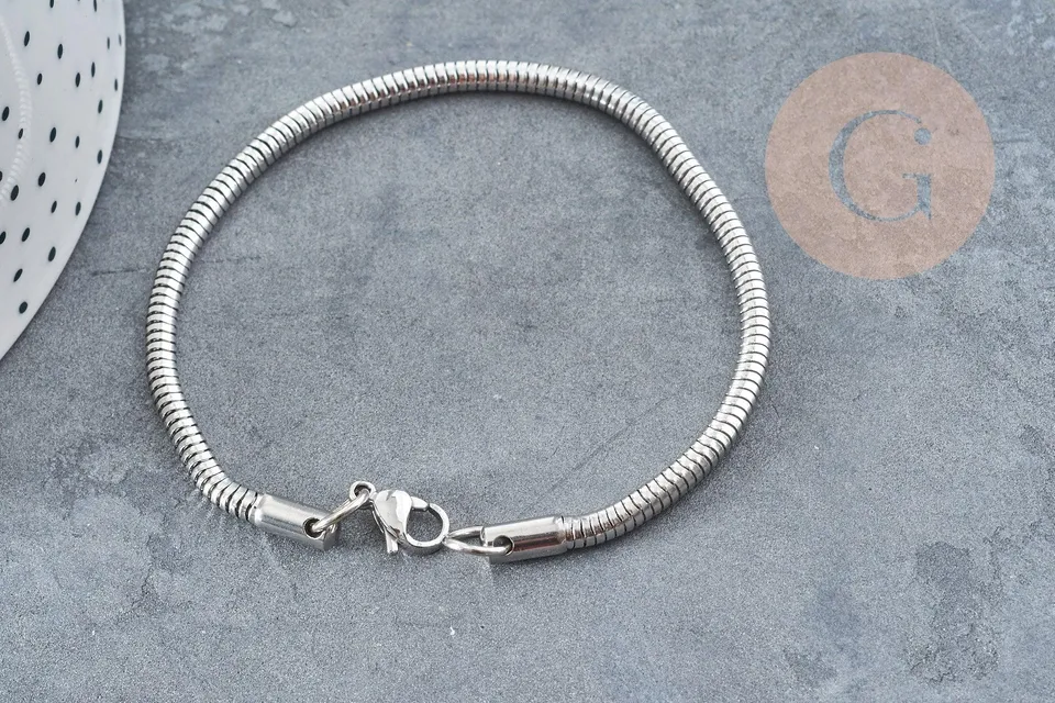 Gingerlily Chaînes G9041 bracelet serpent acier platine 190x3mm