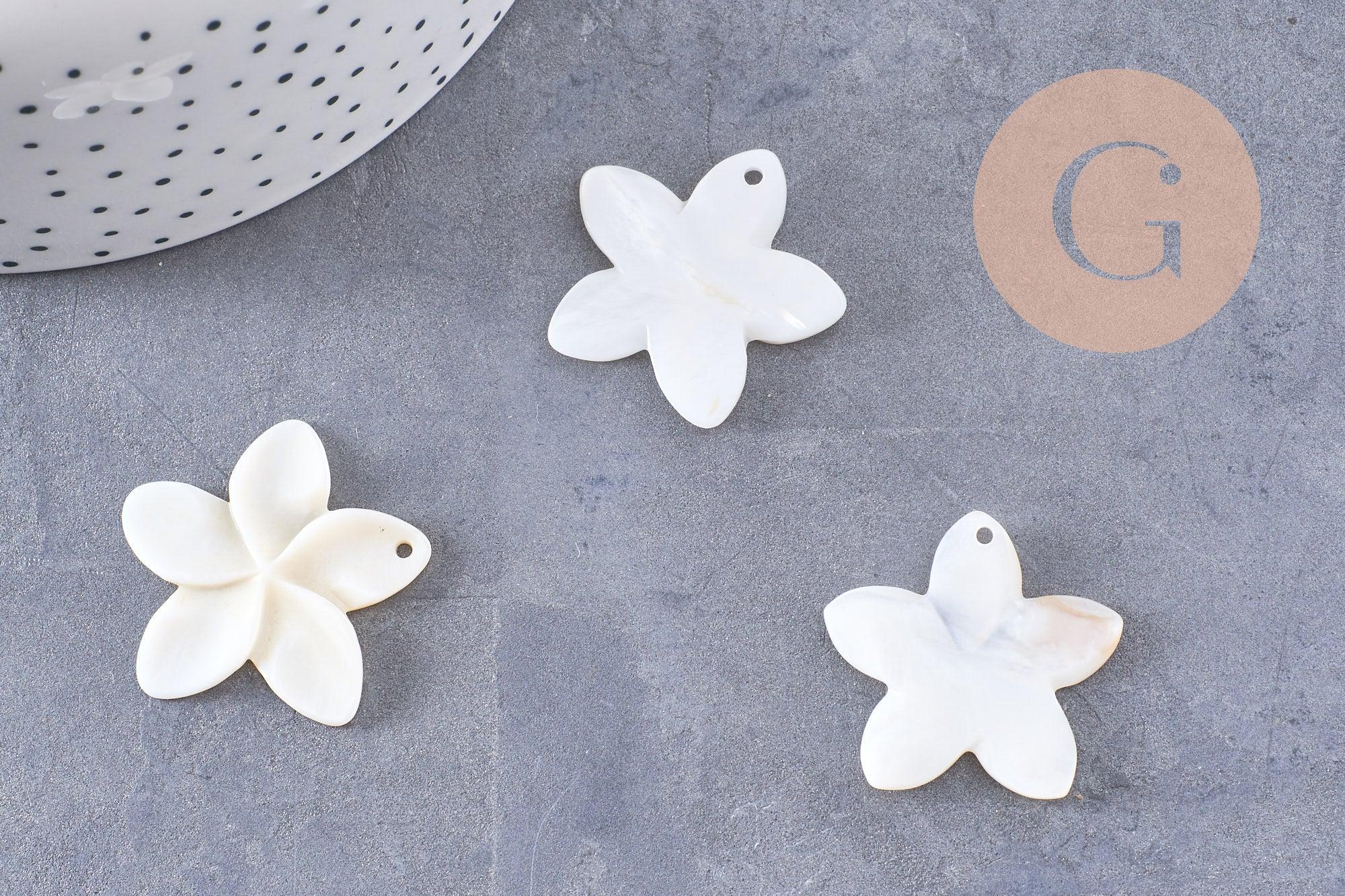 Gingerlily Perles pendentif fleur nacre blanche 32mm x2