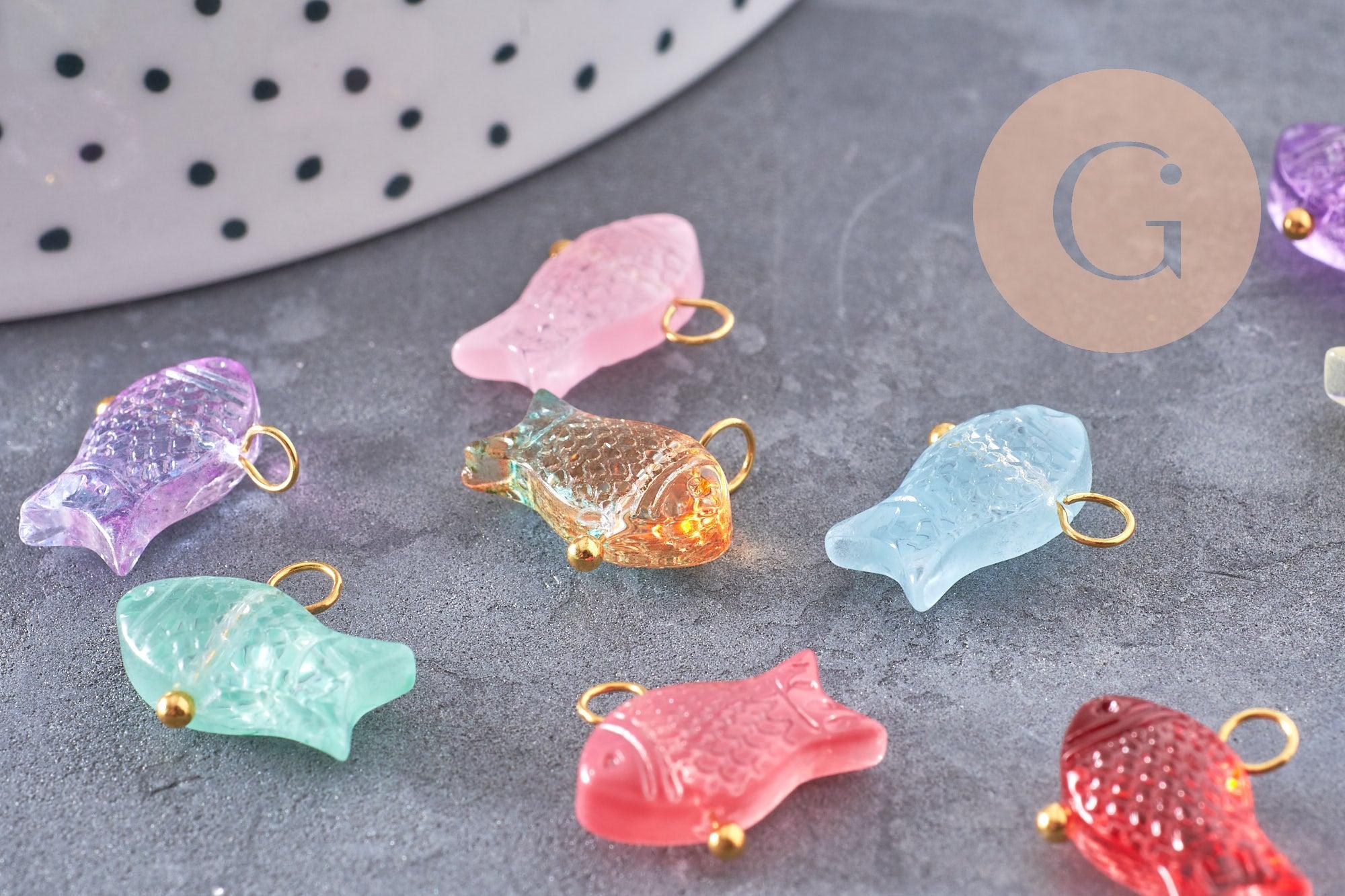 Gingerlily Breloque poisson G10218 verre multicolore doré 15,5mm x5