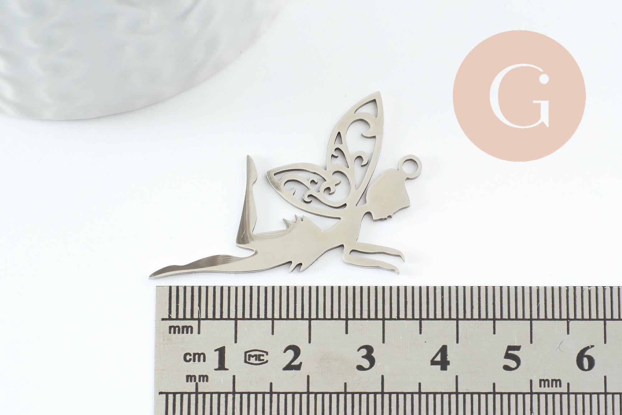 Gingerlily fée ange G9803 pendentif acier platine 41mm x1