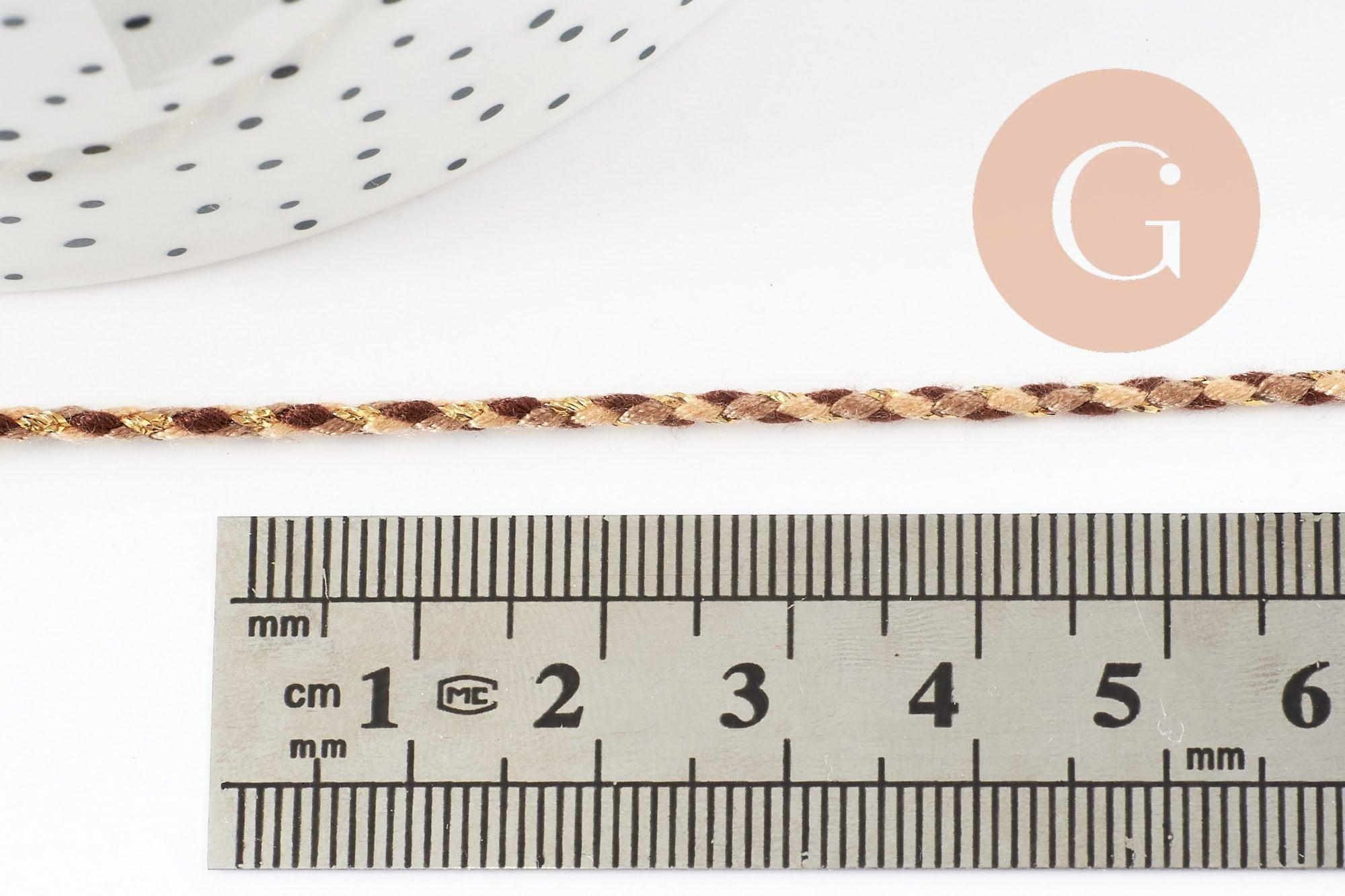 Gingerlily Cordons Cordon Tressé Taupe Or 1.5mm 1m Polyester