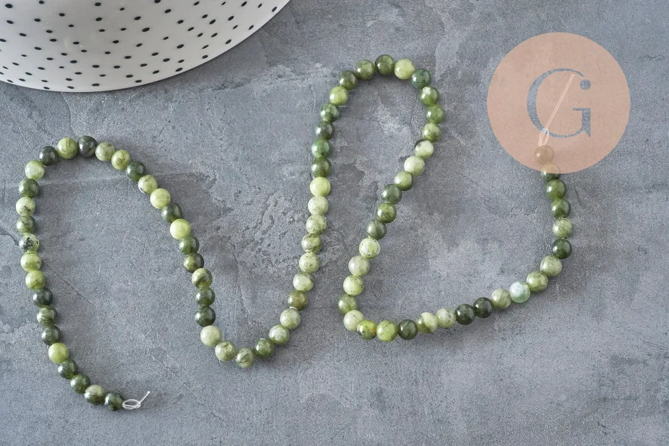 Gingerlily Perles jade vert olive 4mm fil 38cm naturel