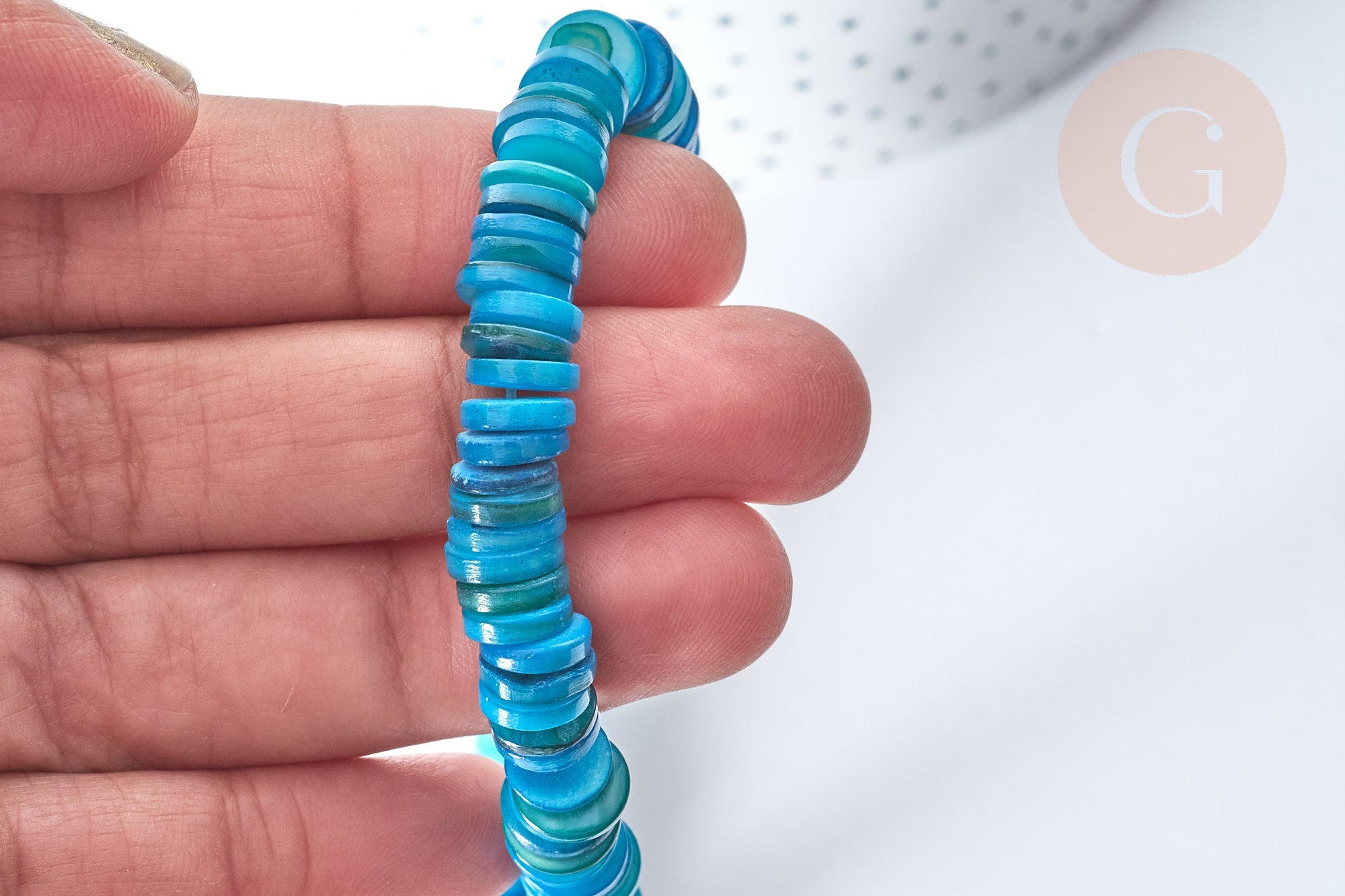 Gingerlily perles heishi perles coquillage bleu 8mm fil 39cm