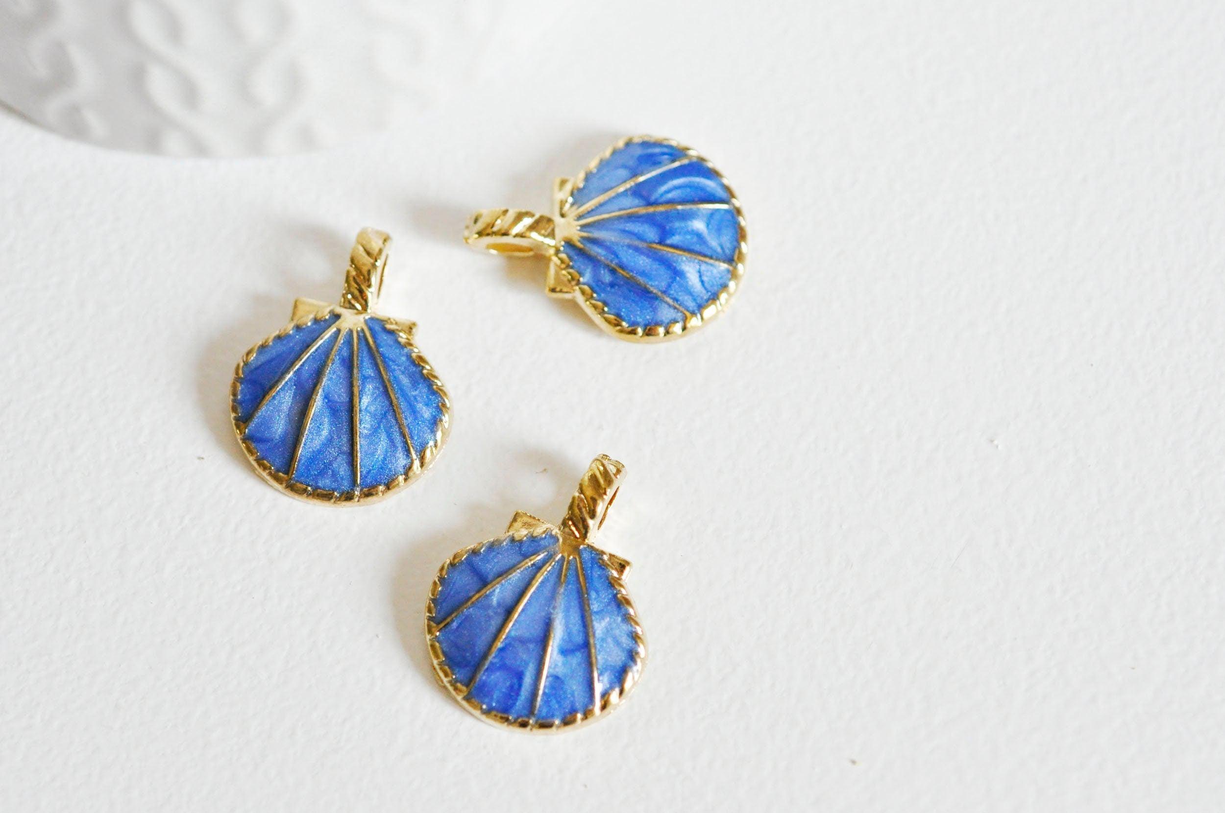 Gingerlily Perles pendentif coquillage bleu doré 24.5mm x2