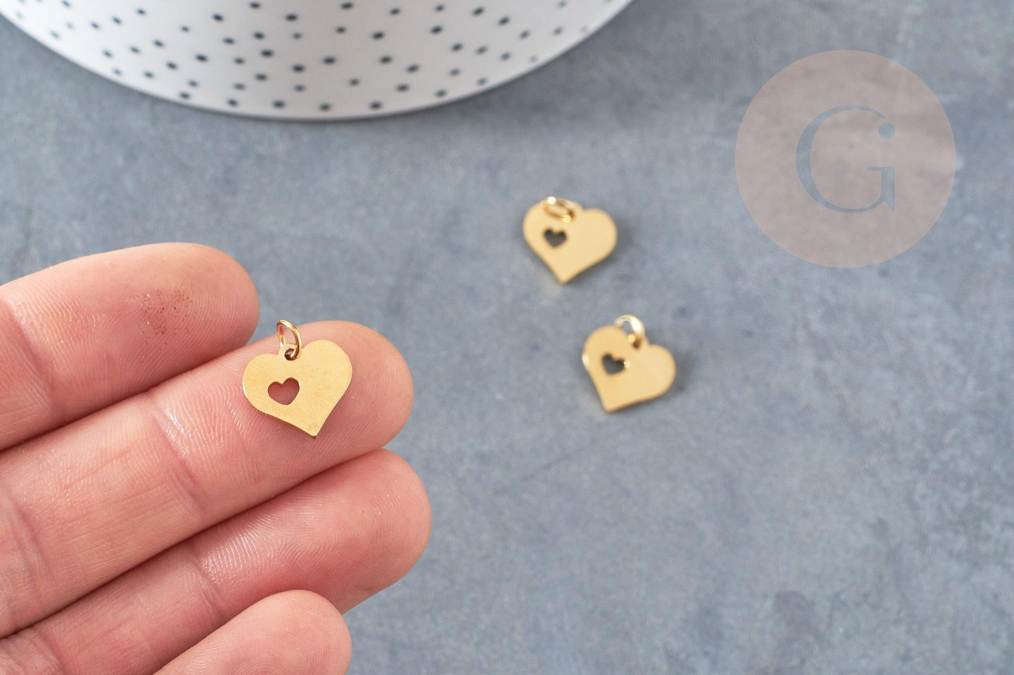 Gingerlily Perles G2993 pendentif cœur acier doré 12mm