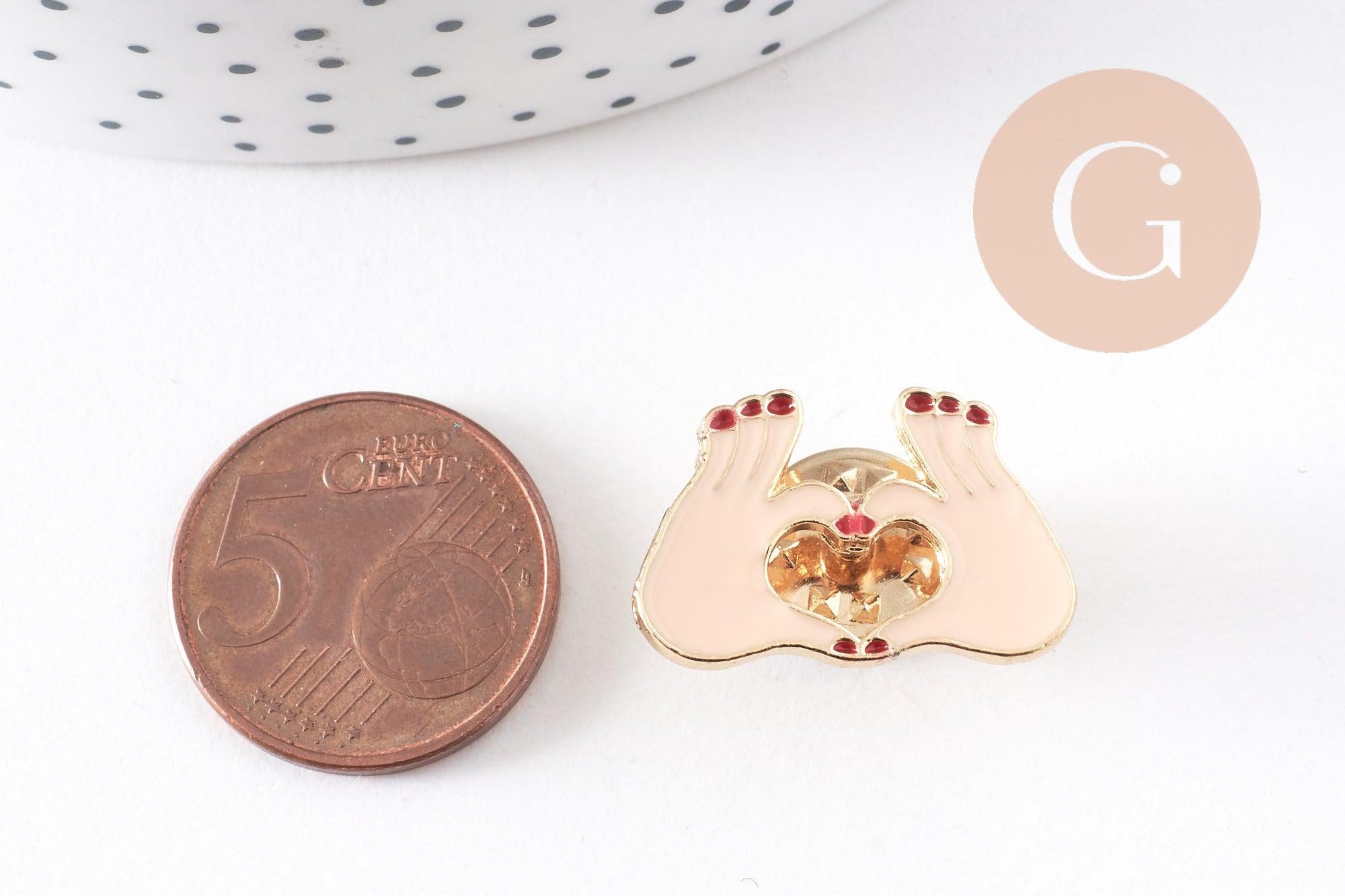 Gingerlily Broche pin's mains coeur doré émaillé 15mm x1