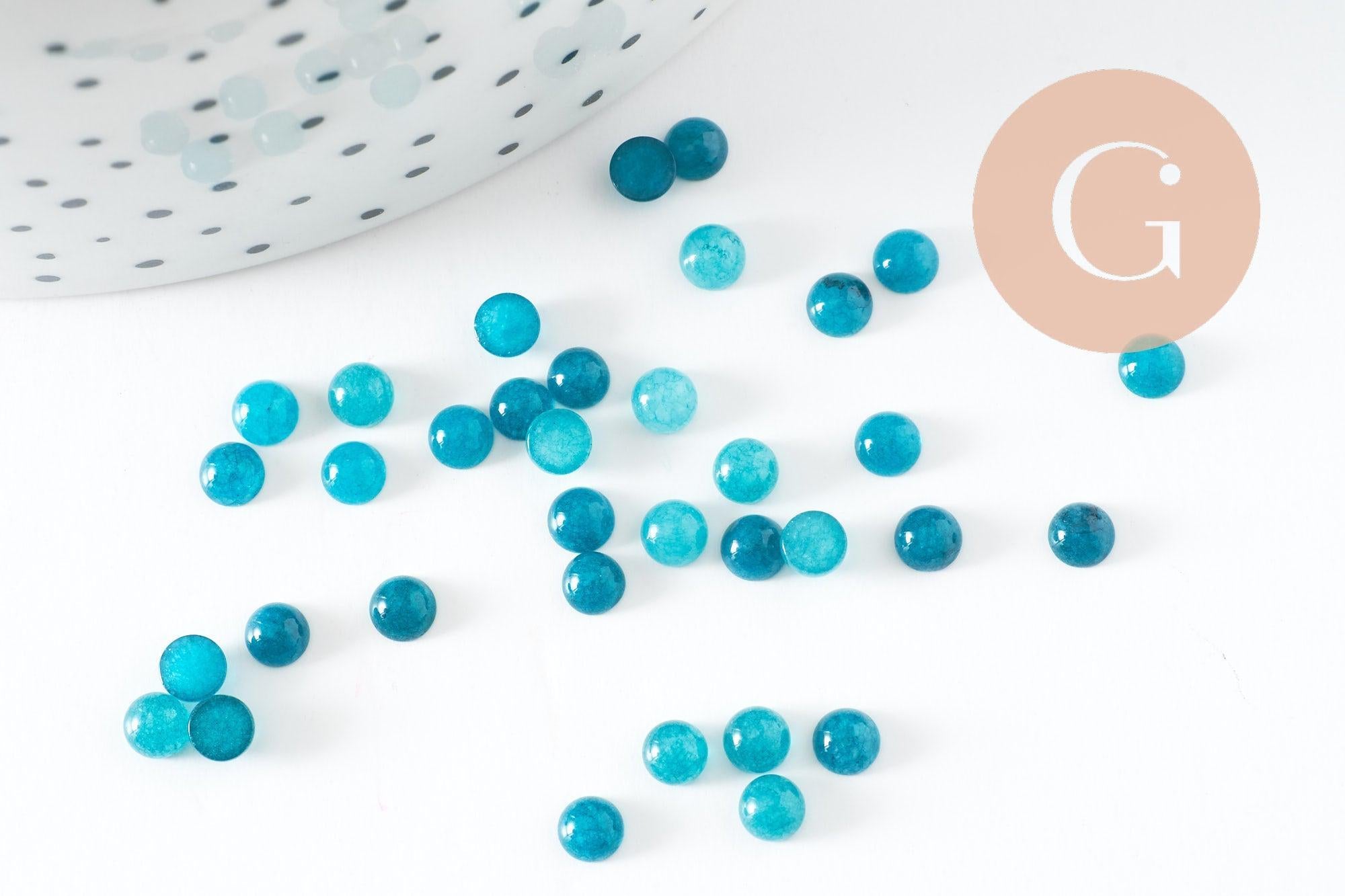 Gingerlily Cabochon rond jade naturel bleu cyan 4mm x1