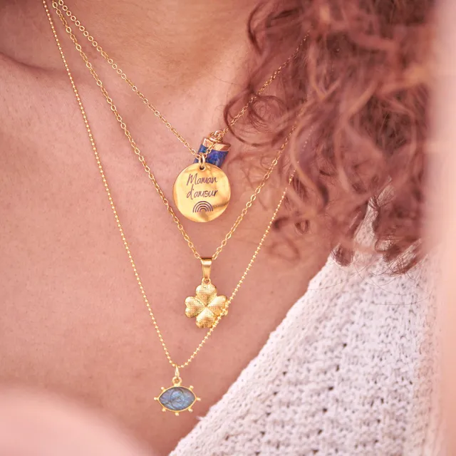 Gingerlily ADN11 collier médaille gravée arc-en-ciel acier