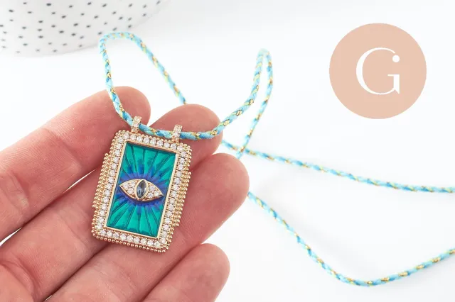 Gingerlily Collier médaille G9570 oeil bleu zircon doré 45cm