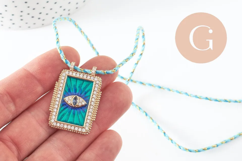 Gingerlily Collier médaille G9570 oeil bleu zircon doré 45cm