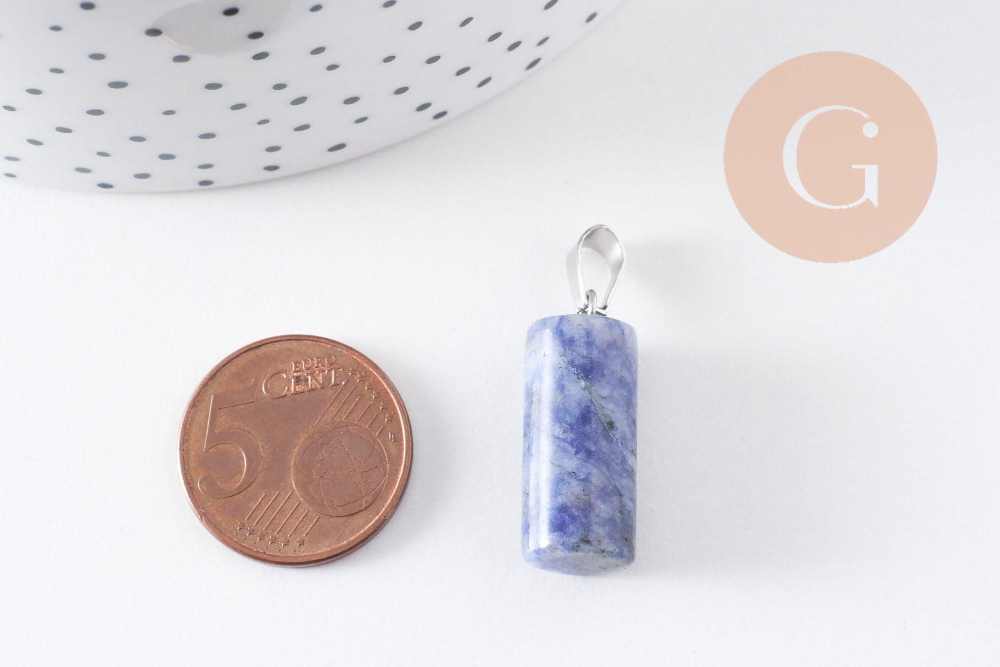 Gingerlily Pendentif DIY Colonne Jaspe Bleu Acier 25mm x1