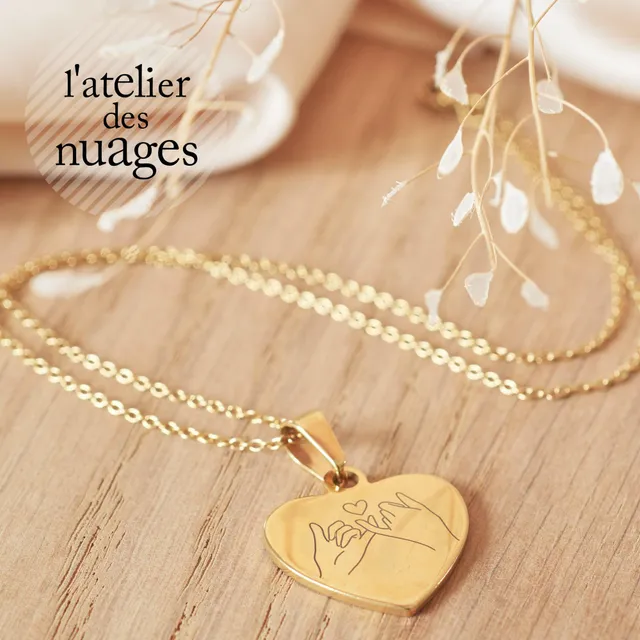 Gingerlily Collier personnalisé coeur ADN12 acier or 45cm gravé