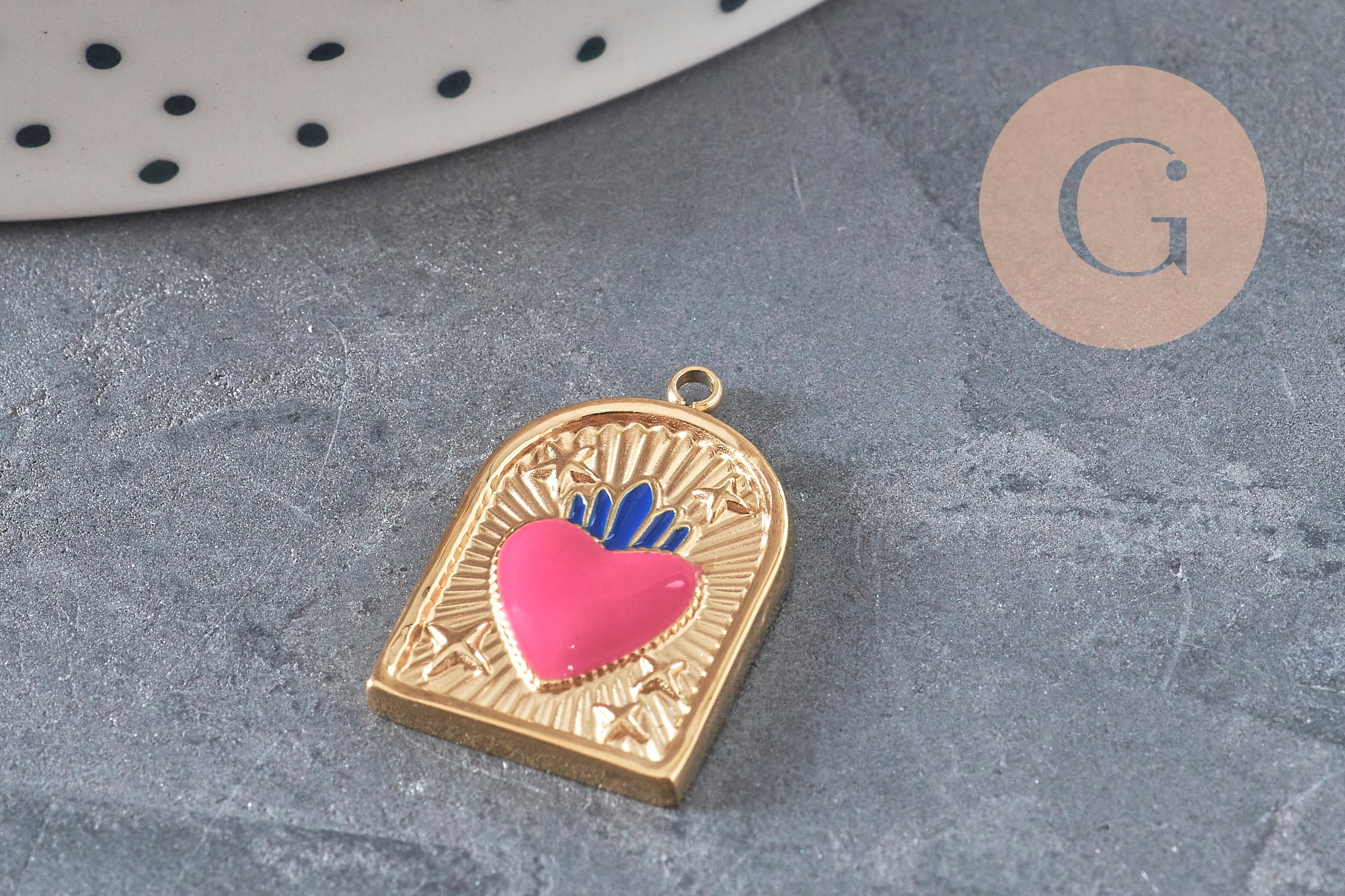 Gingerlily Arche pendentif acier doré coeur 21mm x1 grigri