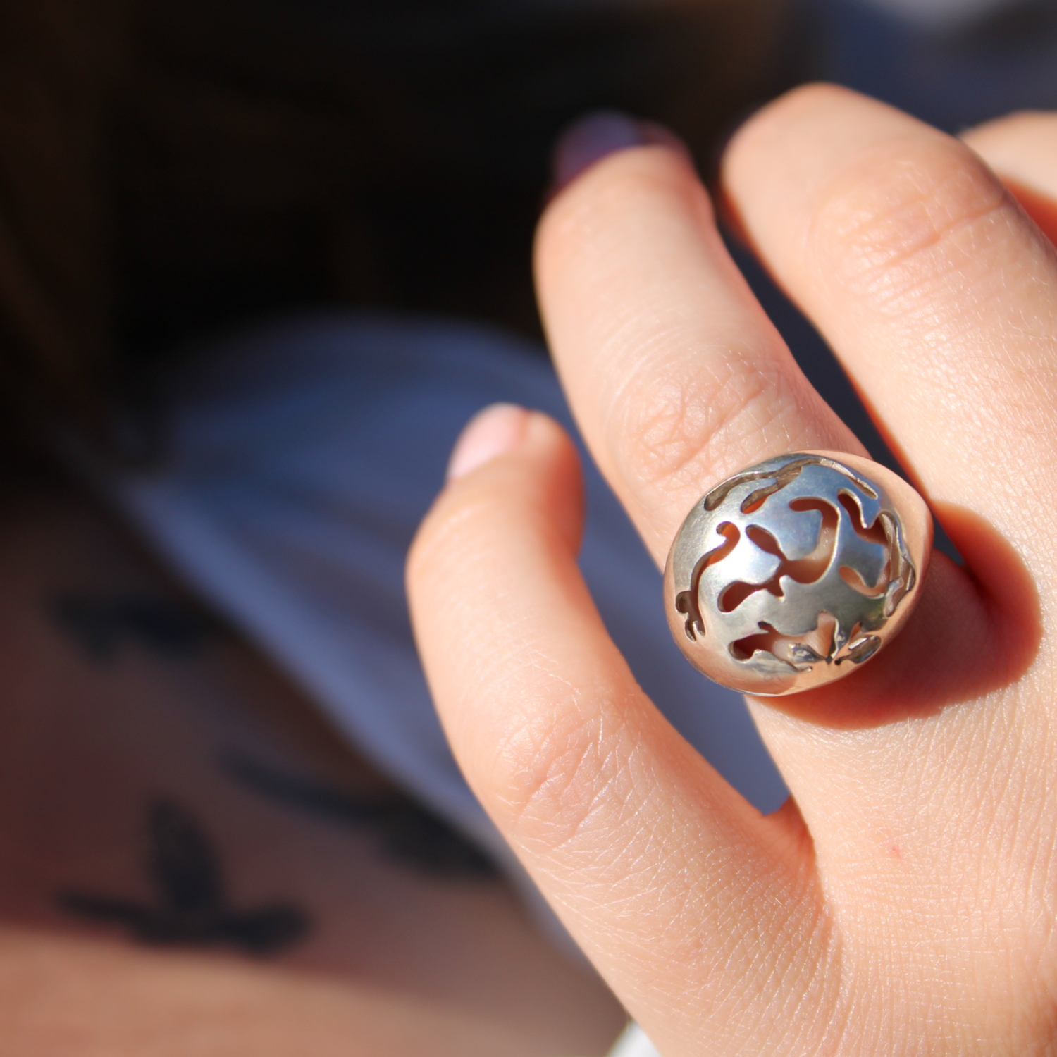Kajika Côme bague boule argent 925 sculpturale