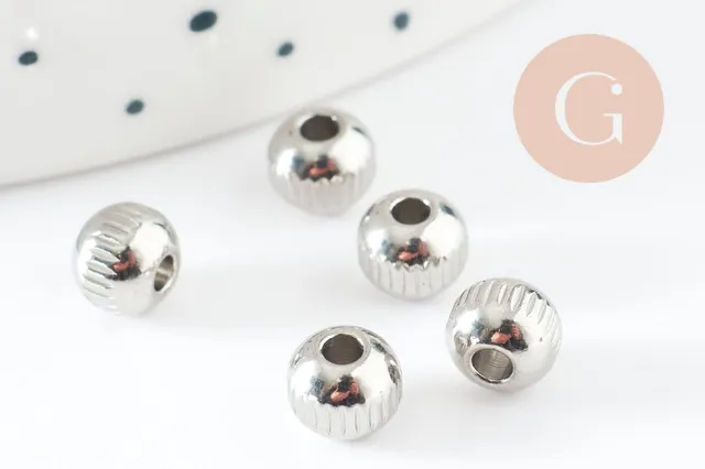 Gingerlily Perle Ronde Striée G9800 Perle 6 mm Platine Lot 10