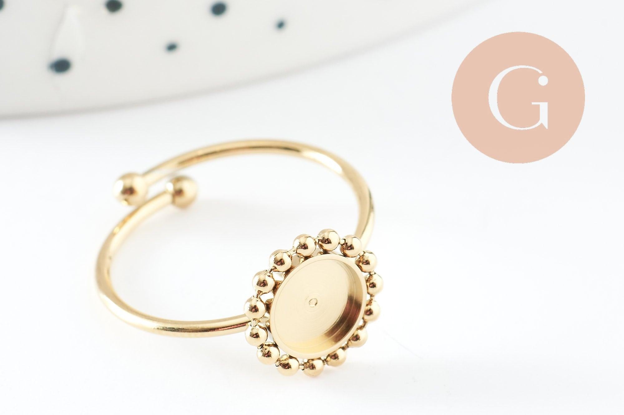 Gingerlily G9776 bague fleur acier dore cabochon 6mm