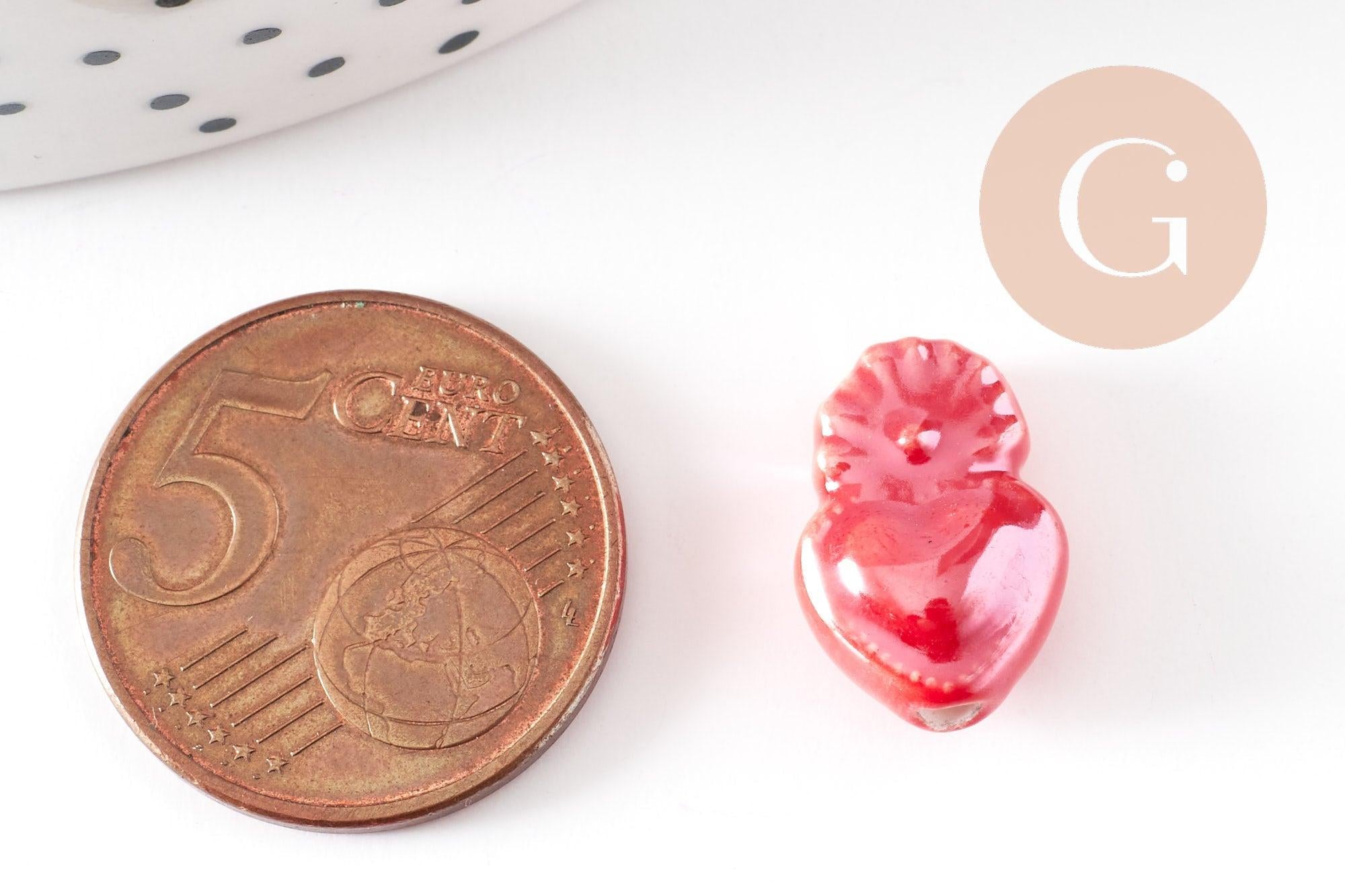 Gingerlily Perles pour bijoux DIY G9347 cœur porcelaine rouge 16mm x10