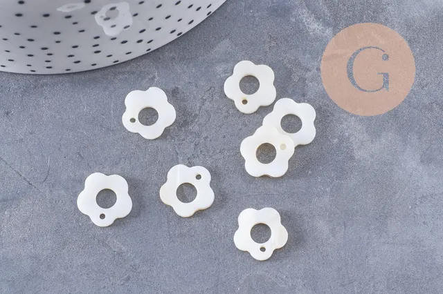 Gingerlily Pendentif fleur nacre blanche 13.5mm x2 naturel