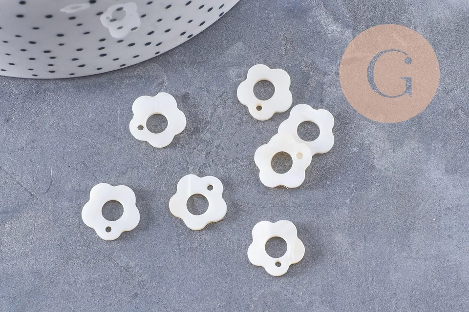 Gingerlily Pendentif fleur nacre blanche 13.5mm x2 naturel