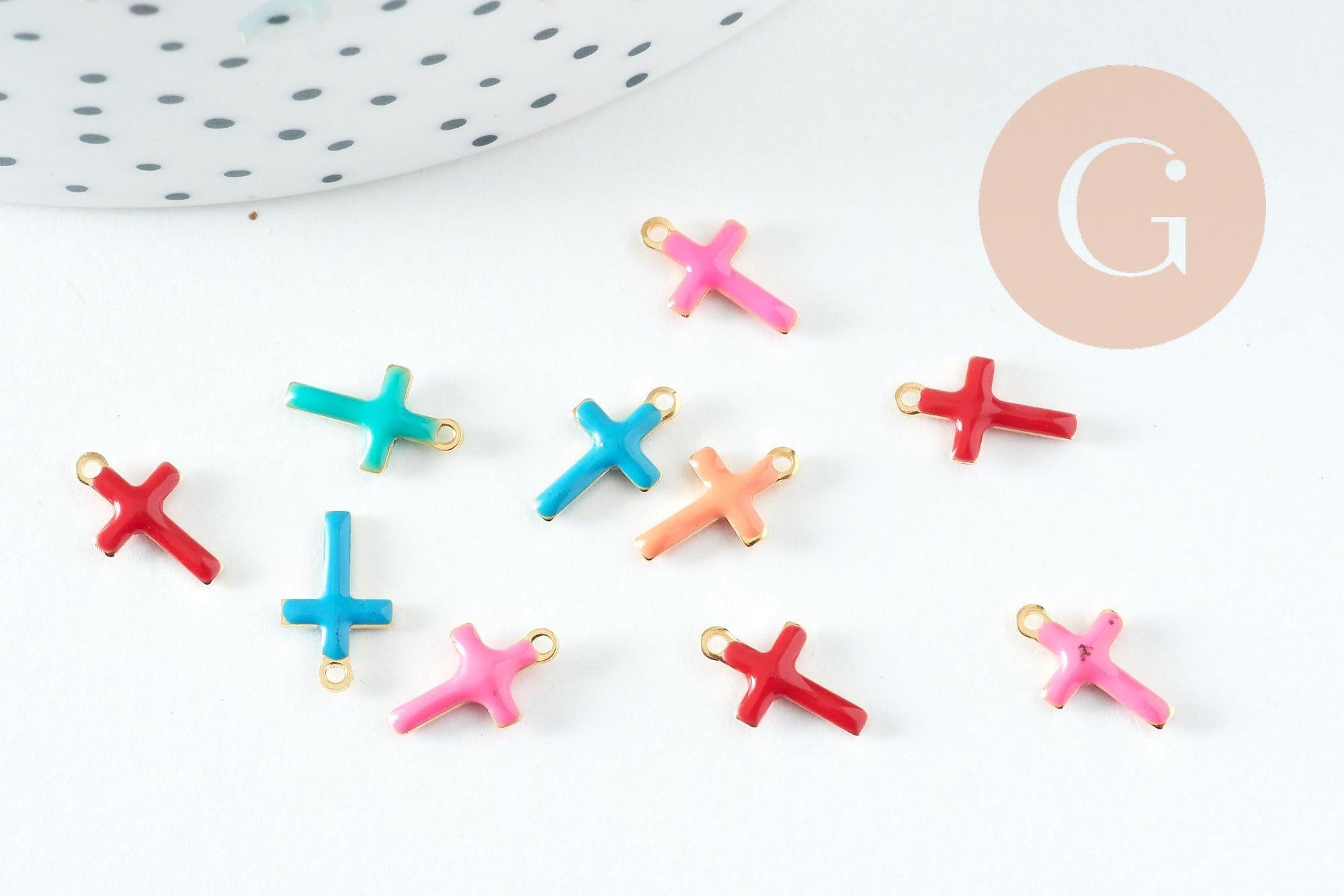 Gingerlily Pendentifs croix dorée émail multicolore 10mm x10