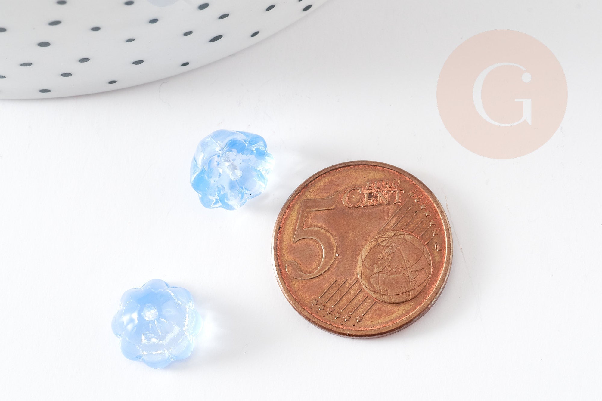 Gingerlily Perle fleur verre bleu ciel 11mm x10