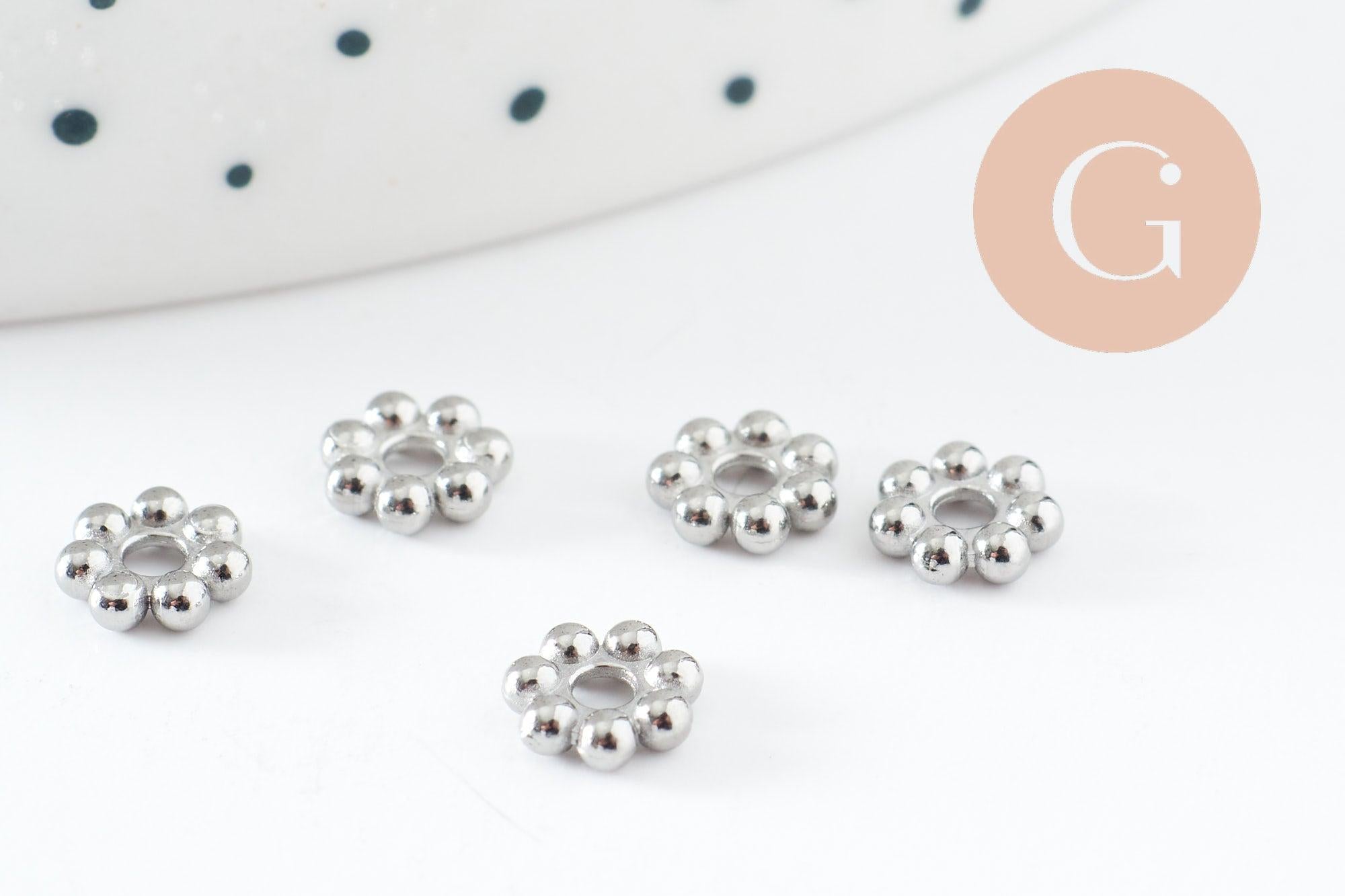 Gingerlily Perles Rondelles Fleurs Acier Platine 6mm x5