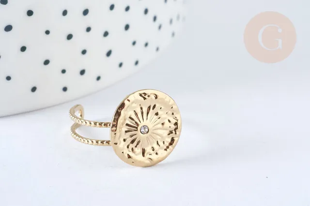 Gingerlily G7016 bague soleil zircon acier doré taille 54 x1