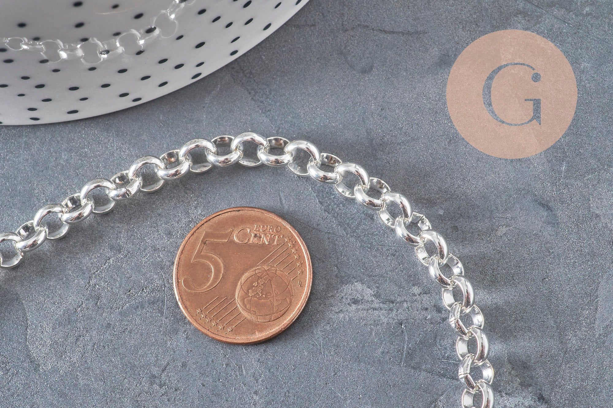 Gingerlily Bracelet maille rolo acier argenté 6mm 19,1cm