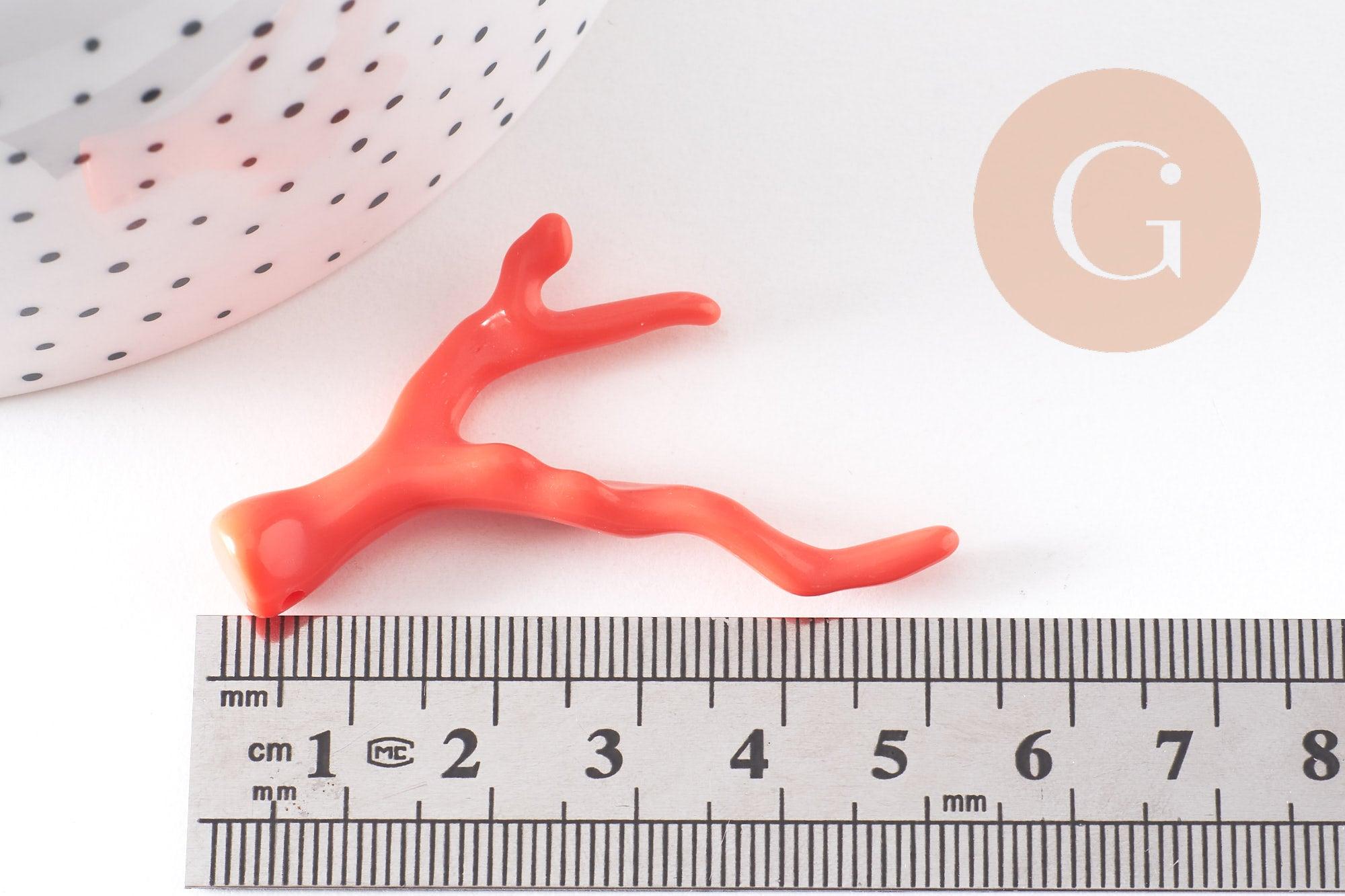 Gingerlily Pendentif Branche Corail Plastique Orange 48mm x2