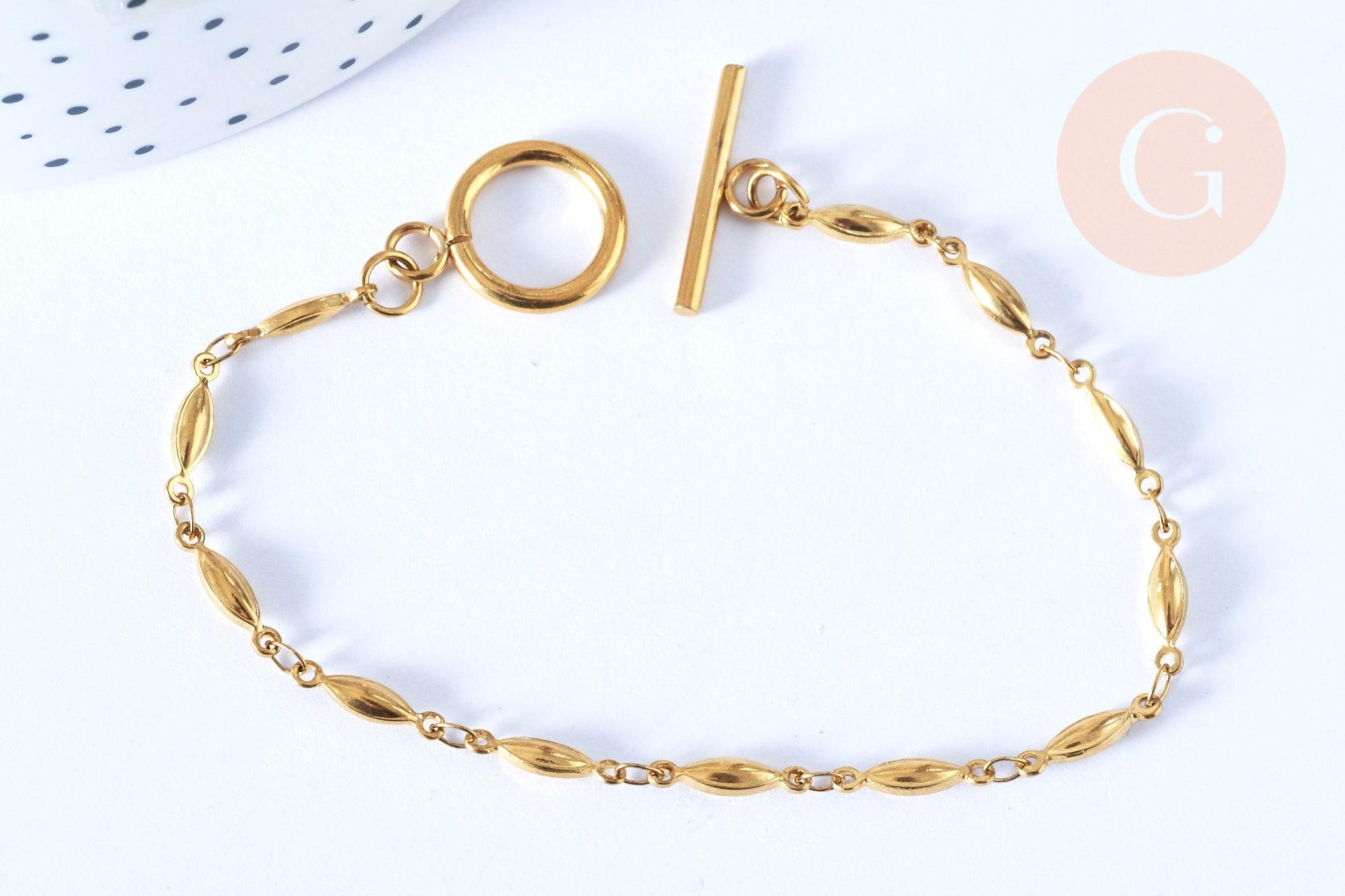 Gingerlily Bracelet olive acier doré 202mm Toggle base DIY x1