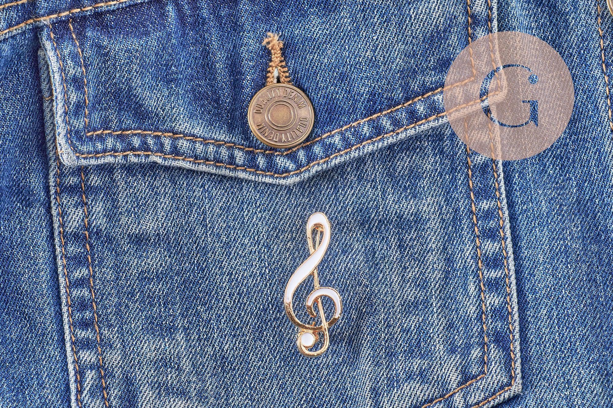 Gingerlily Broche clé de sol G10215 doré blanc 39 mm