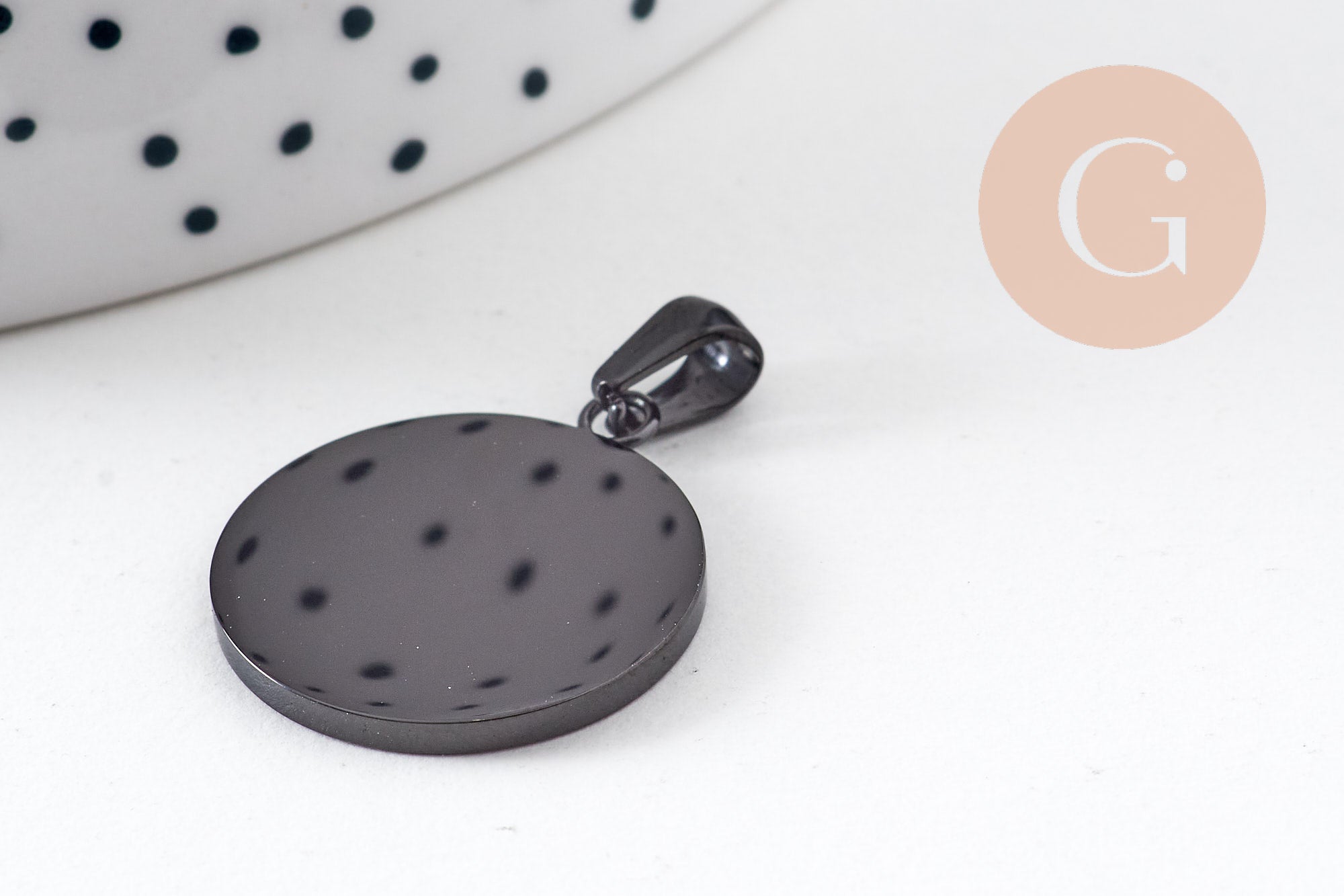 Gingerlily Pendentifs G10881 médaille ronde acier noir 23.5mm x1
