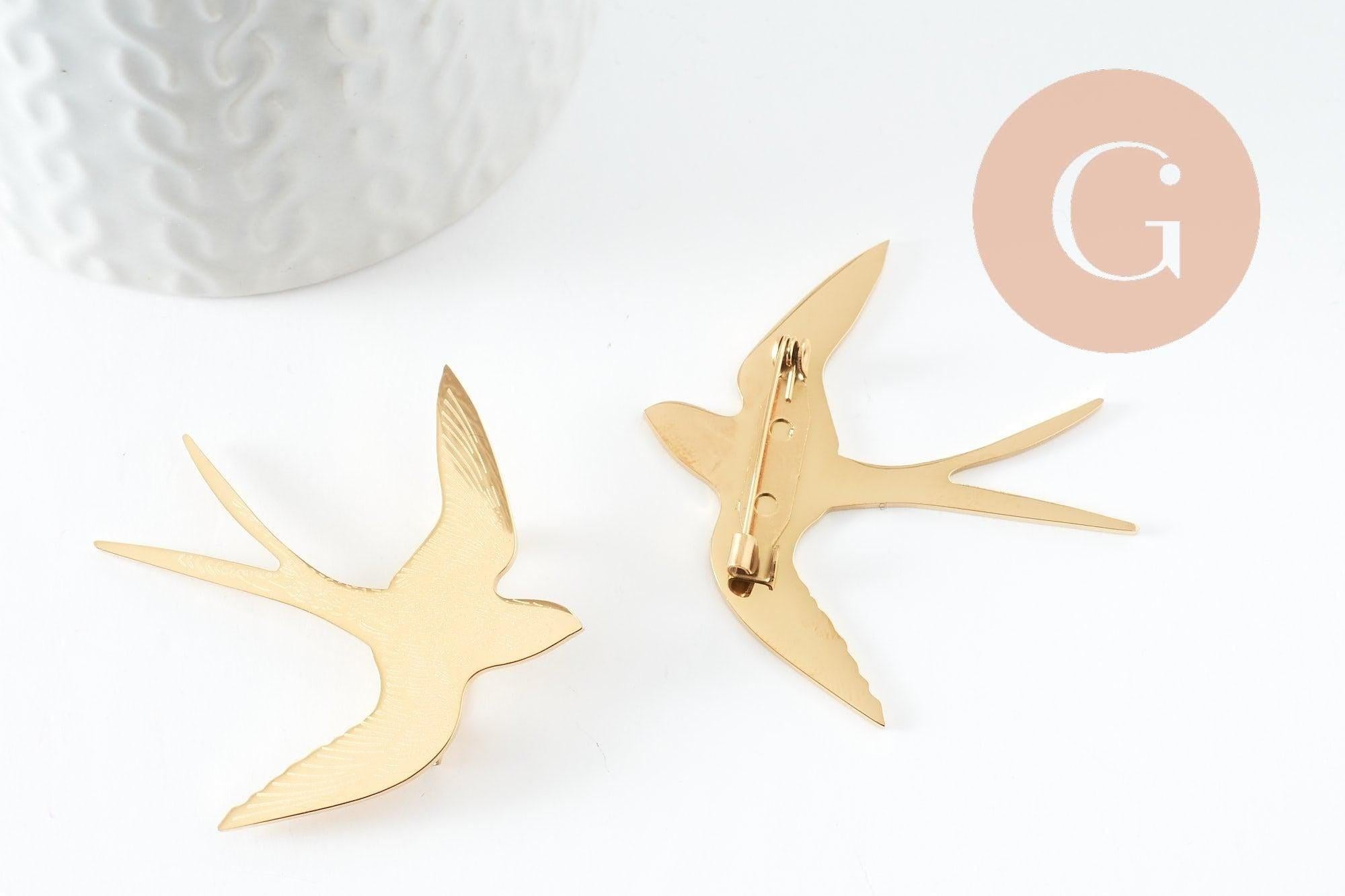 Gingerlily broche hirondelle broche acier doré 52mm x1