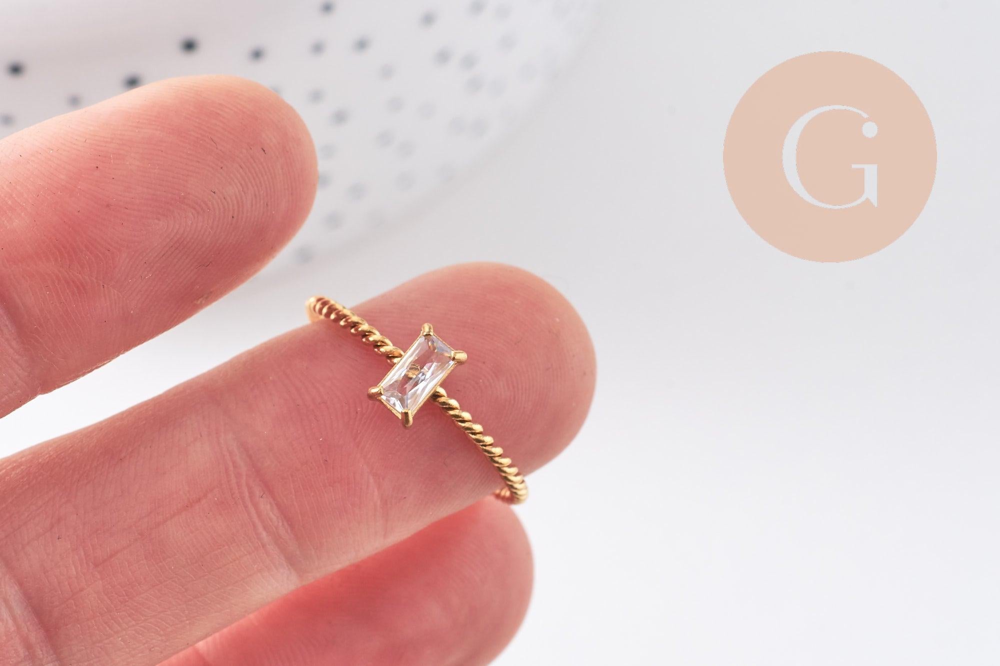 Gingerlily G10358 bague solitaire zircon rectangle doré taille 8