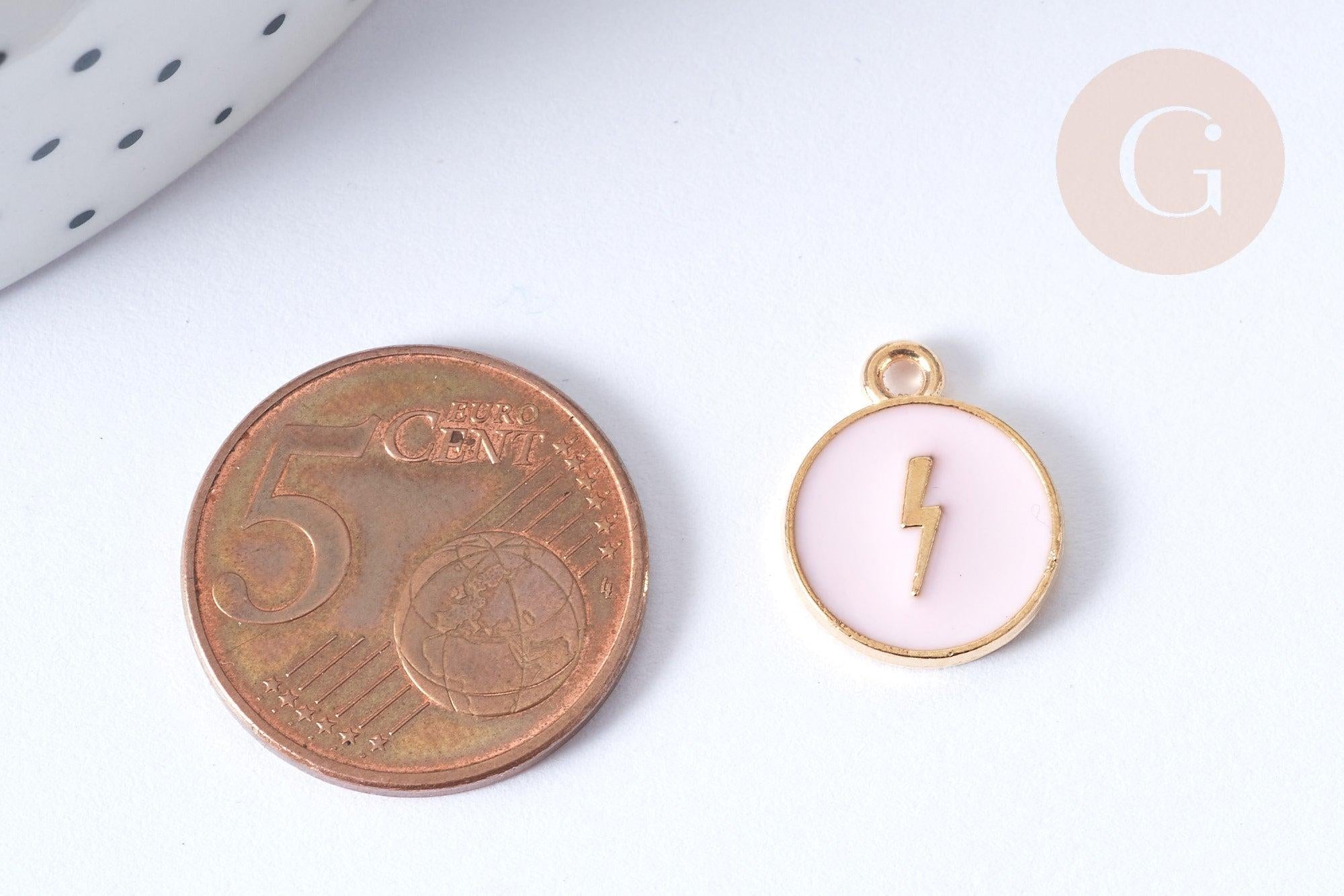 Gingerlily Médaille éclair émail 16mm doré pendentif noir
