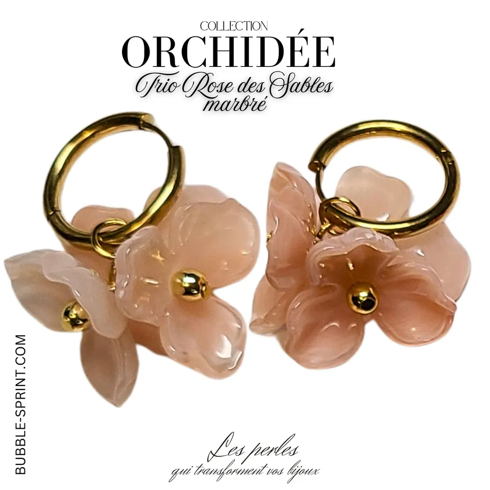 ARTSHOP Prêts-à-porter Créoles Trio d'Orchidées Rose des Sables