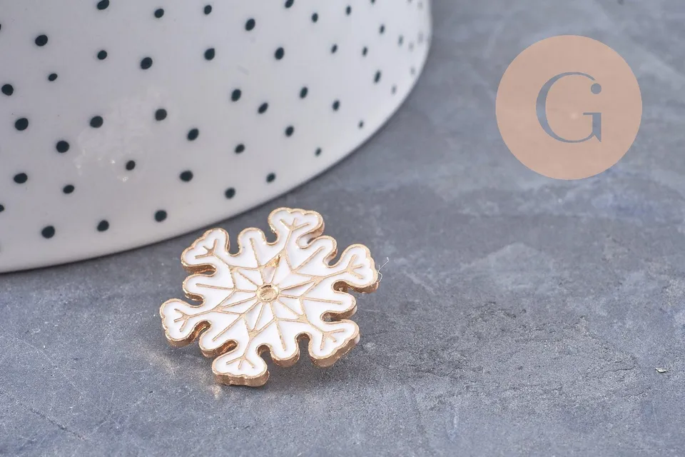 Gingerlily Broche flocon neige broche 24mm blanc doré x1