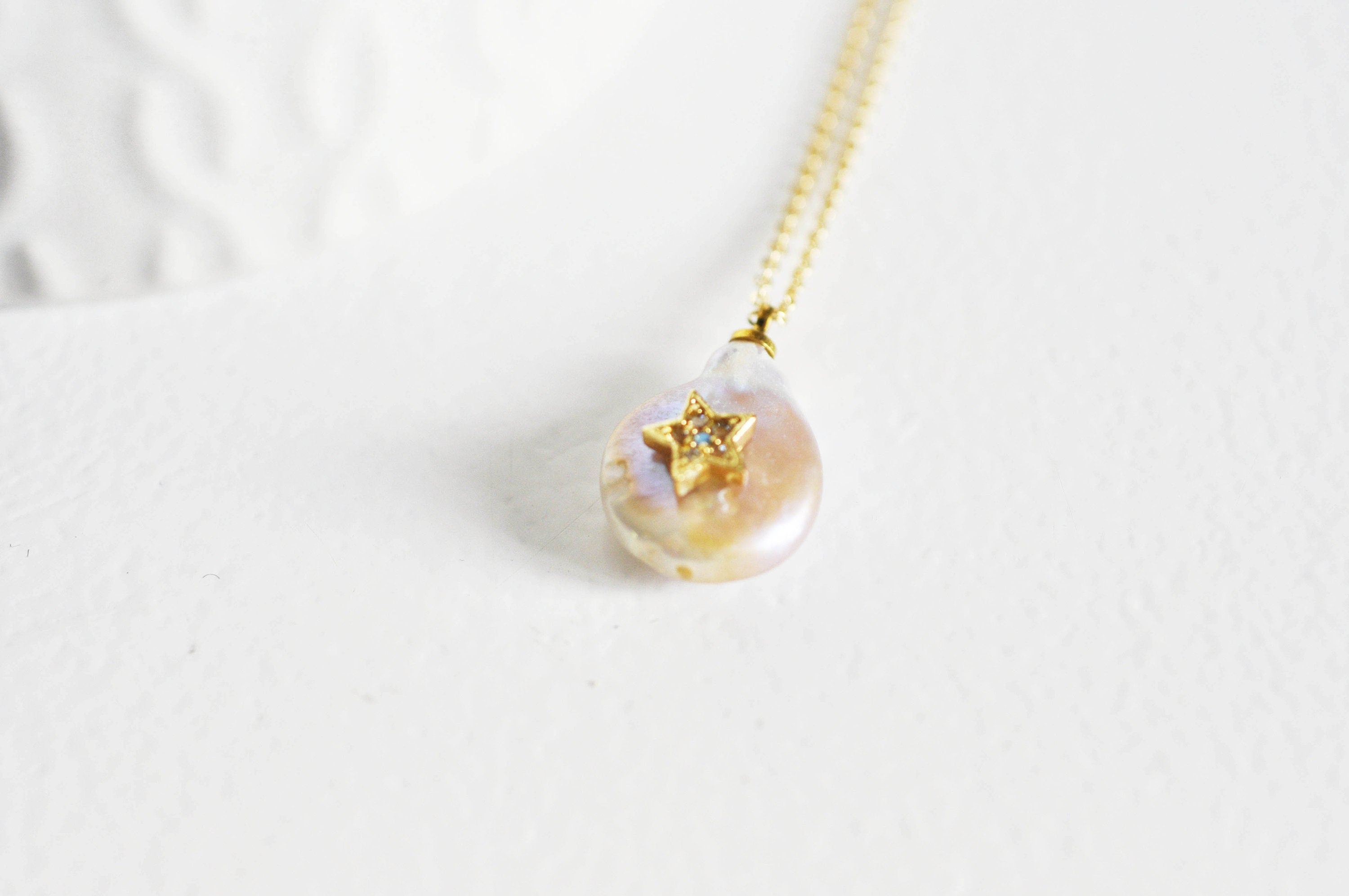Gingerlily G3421 collier chaîne acier doré perle étoile 42cm