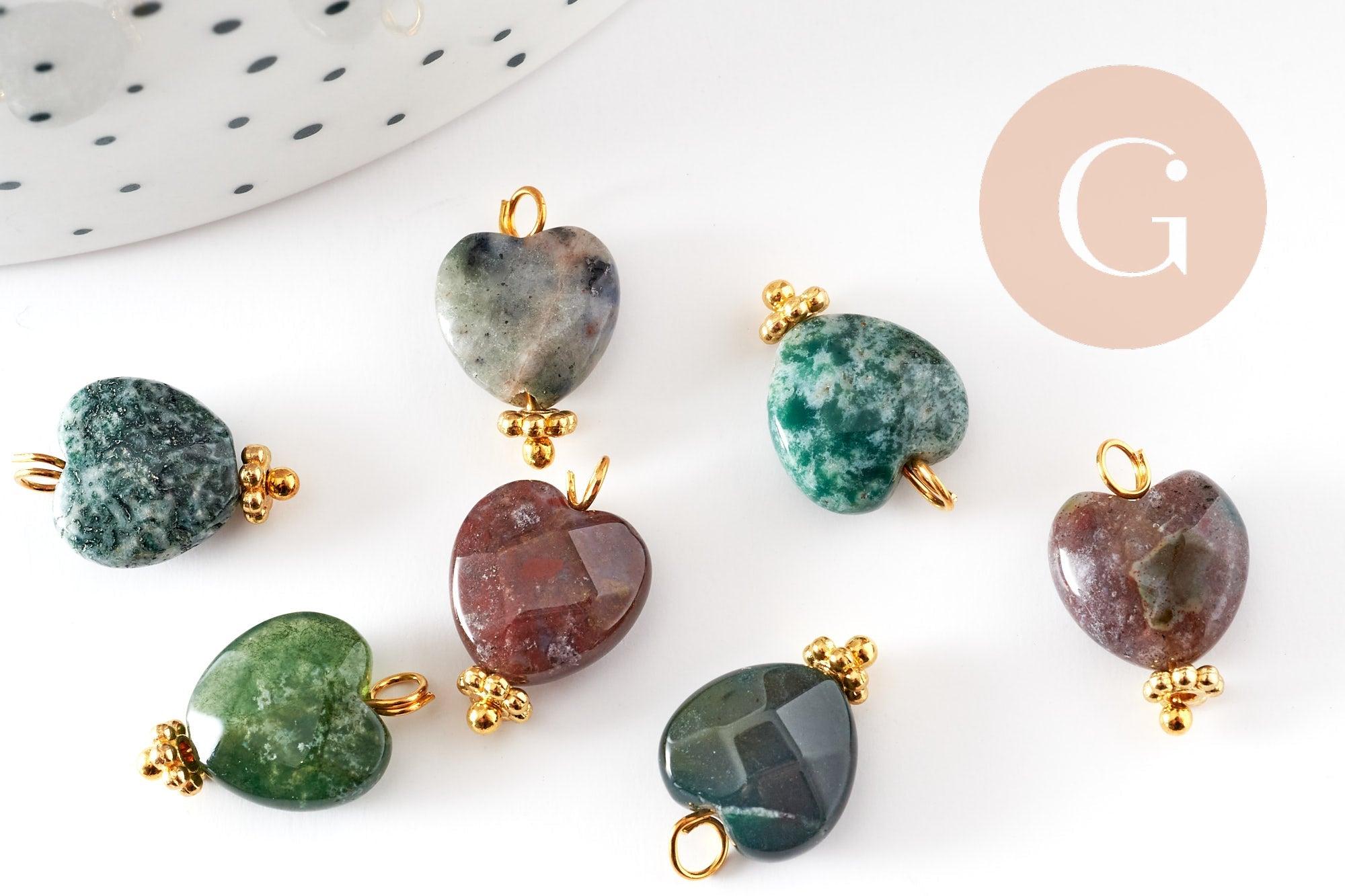 Gingerlily Pendentifs coeur agate indienne doré 15mm x1