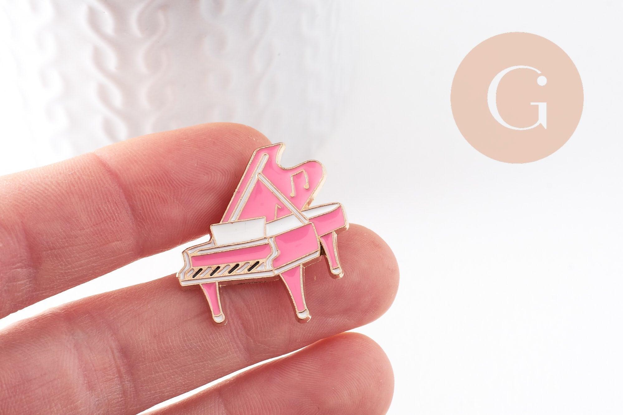 Gingerlily Broche pins Piano doré 29mm émail rose x1