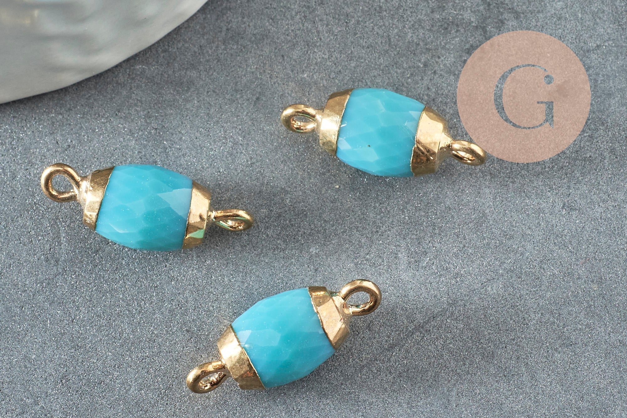 Gingerlily Pendentifs connecteur ovale verre bleu 21mm doré x1